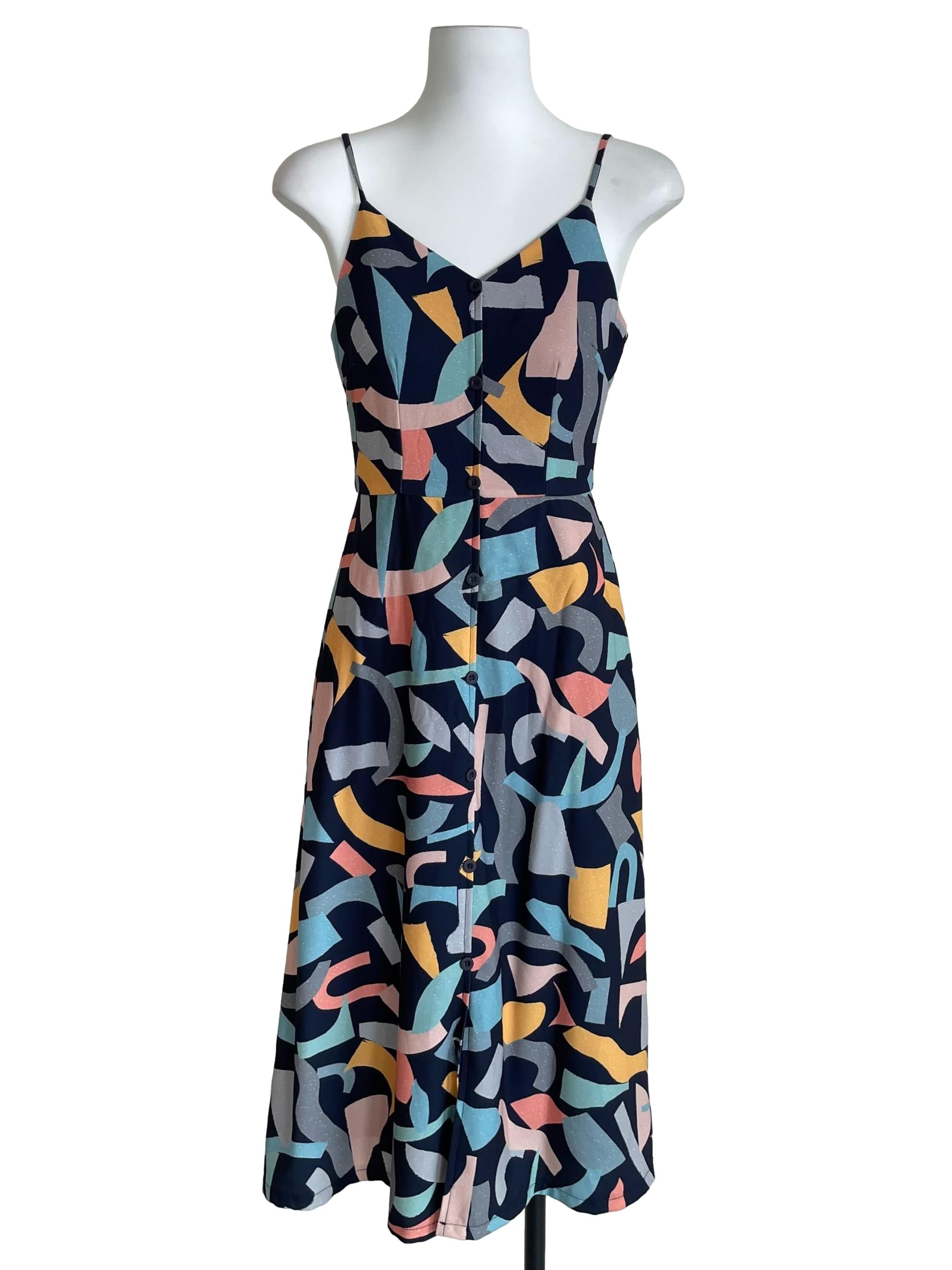 Denim Blue Geo Print Slip Dress