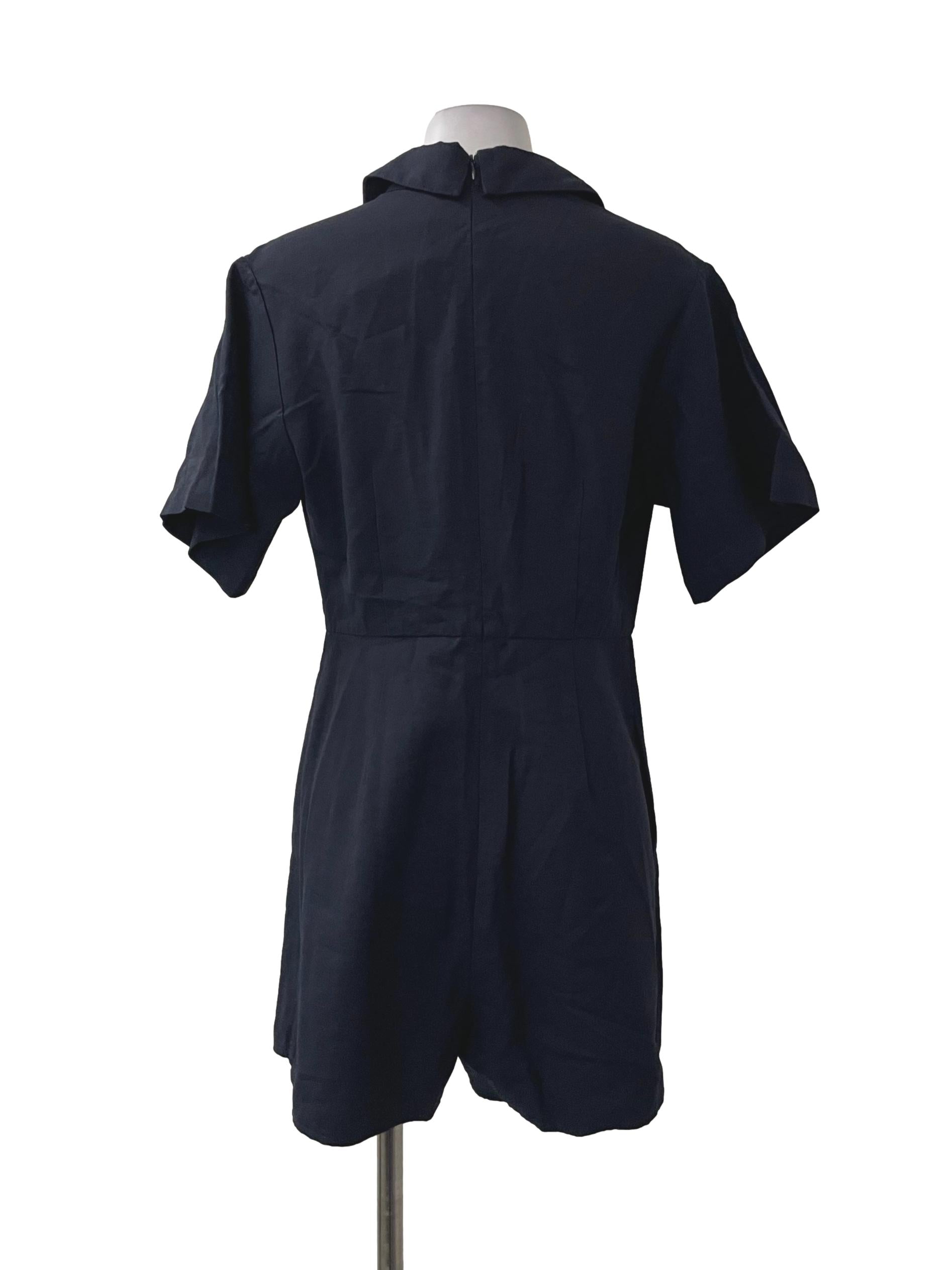Navy Blue Button Collar Romper