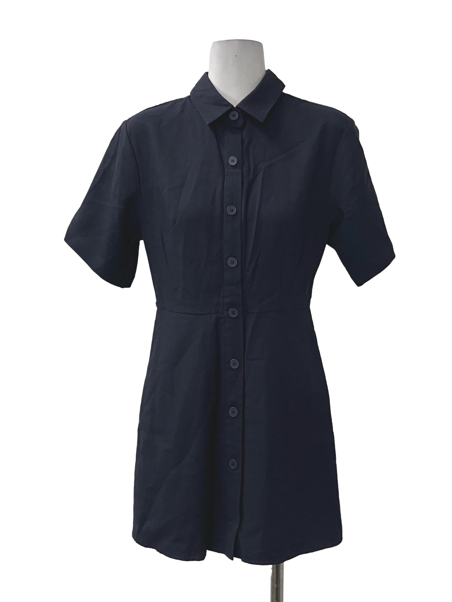 Navy Blue Button Collar Romper