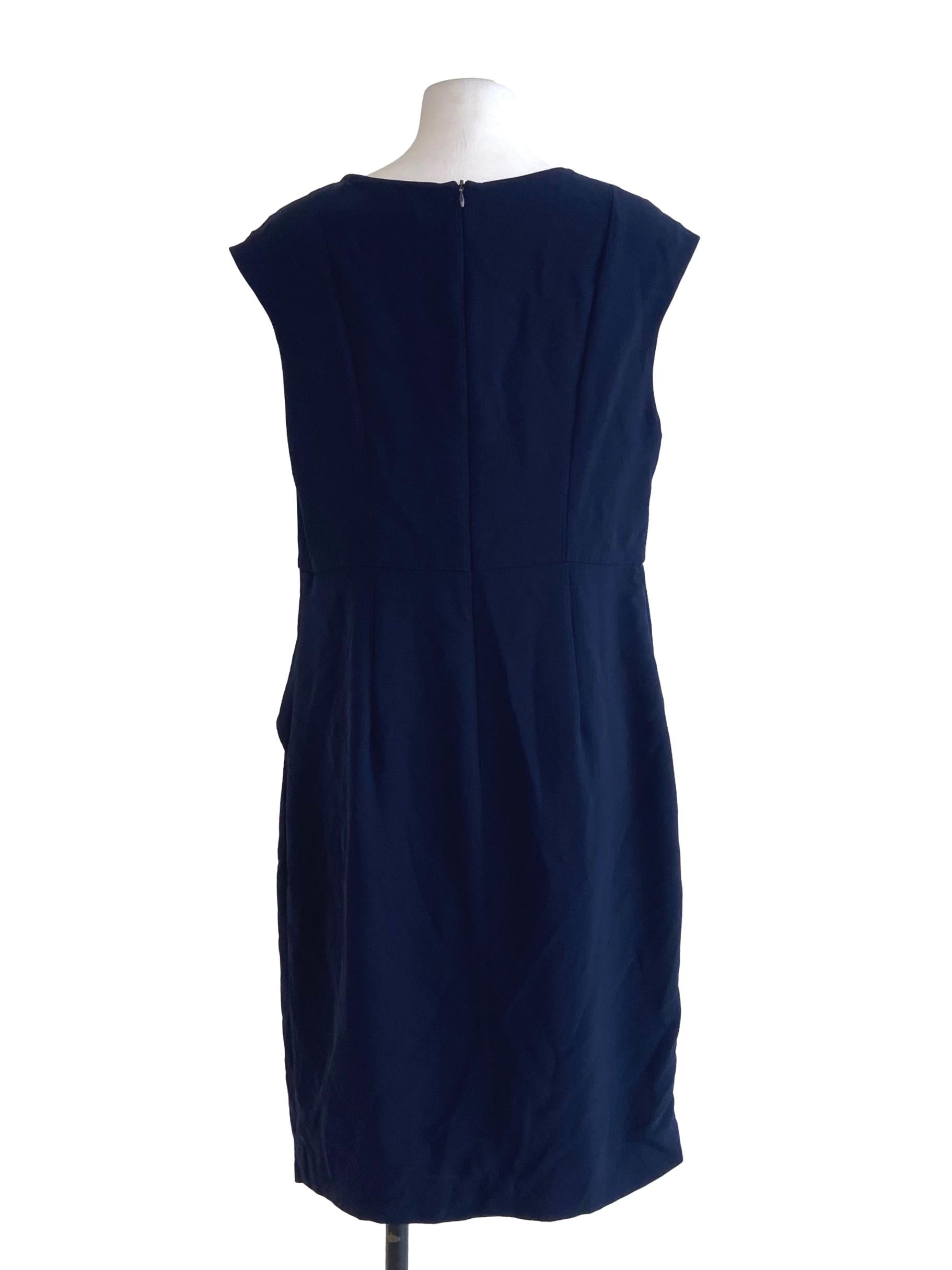 Navy Blue Jewel Twill Shift Dress