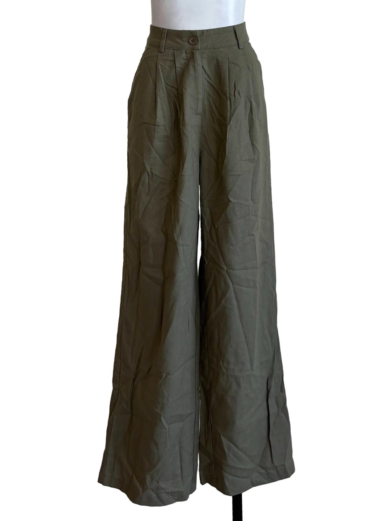 Moss Green Wide Leg Relaxed Pants