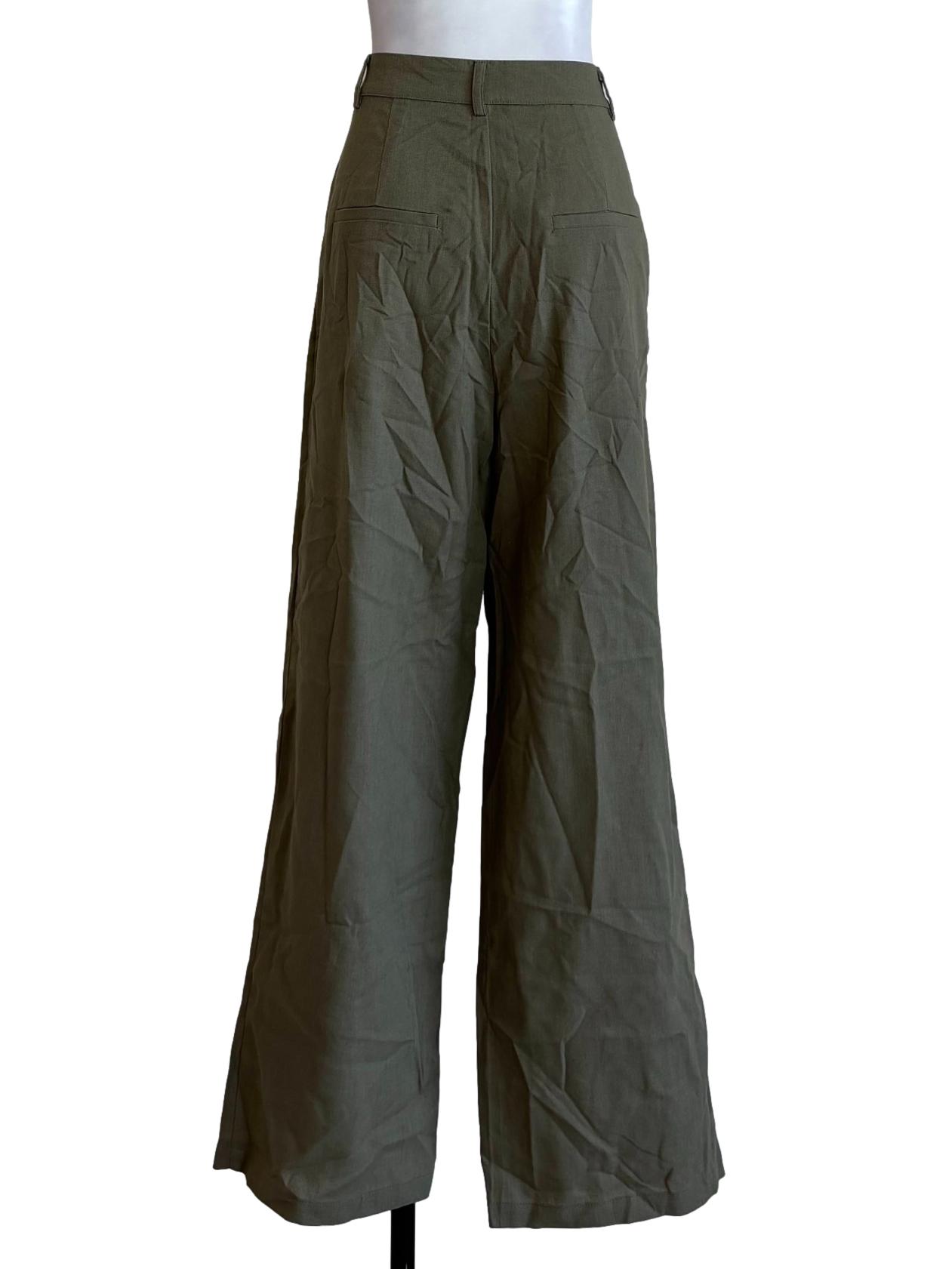Moss Green Wide Leg Relaxed Pants