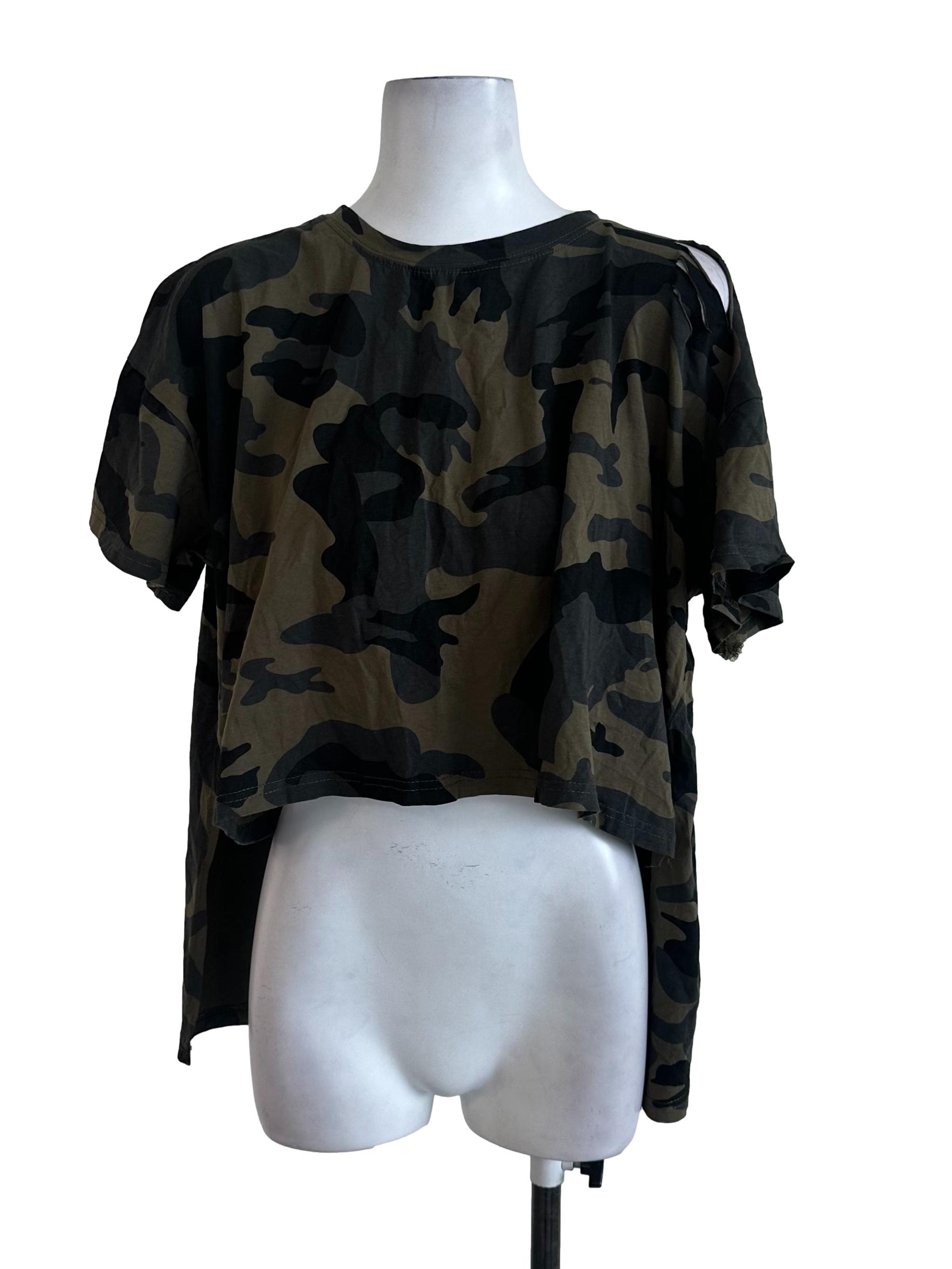 Army Green Pattern Tee Top