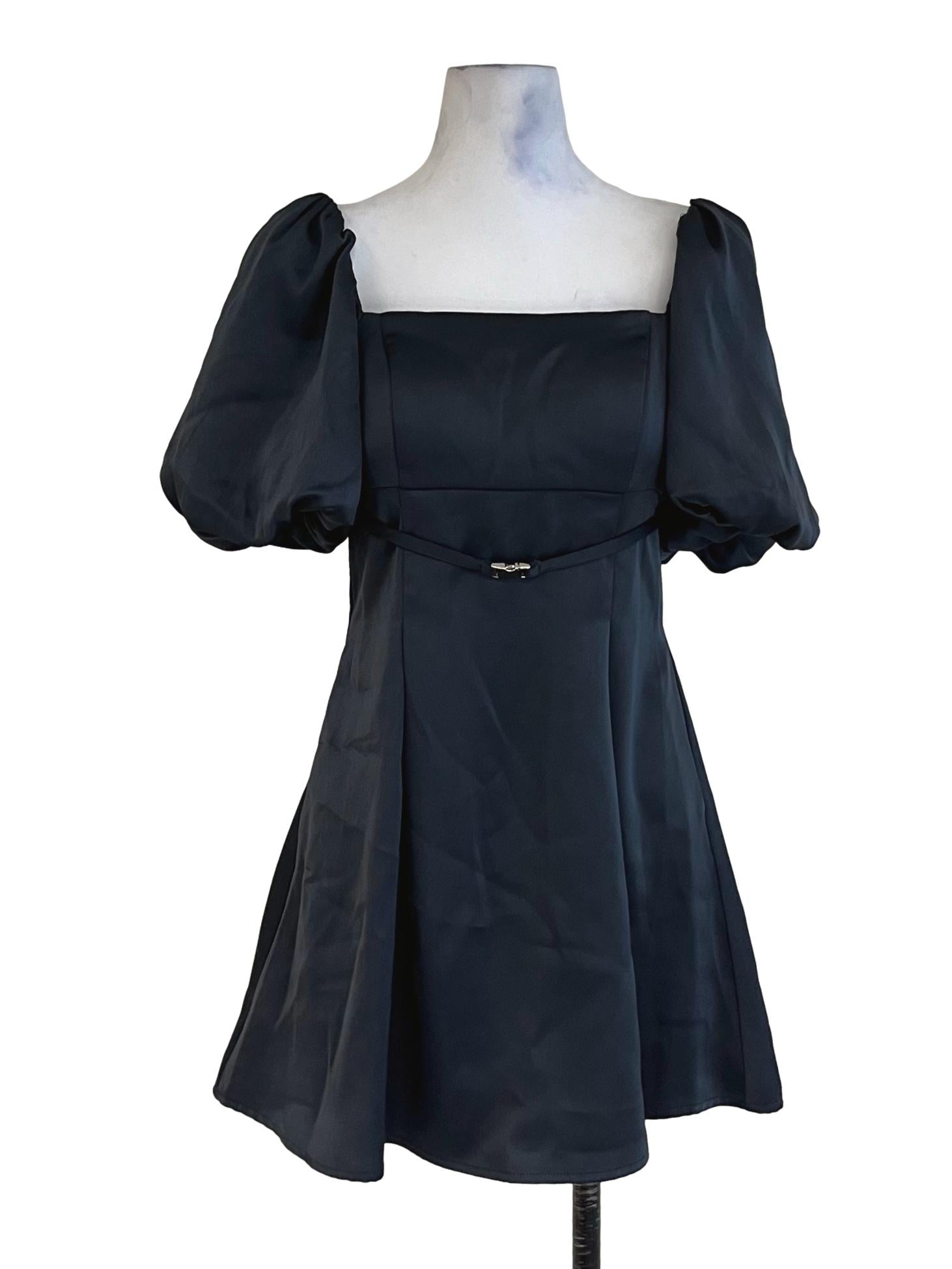 Grey Square Neckline Empire Dress
