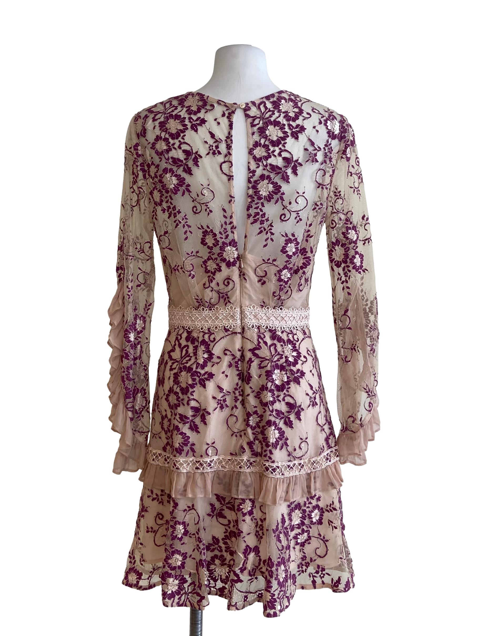Coconut Beige & Purple Floral Lace Layered Dress