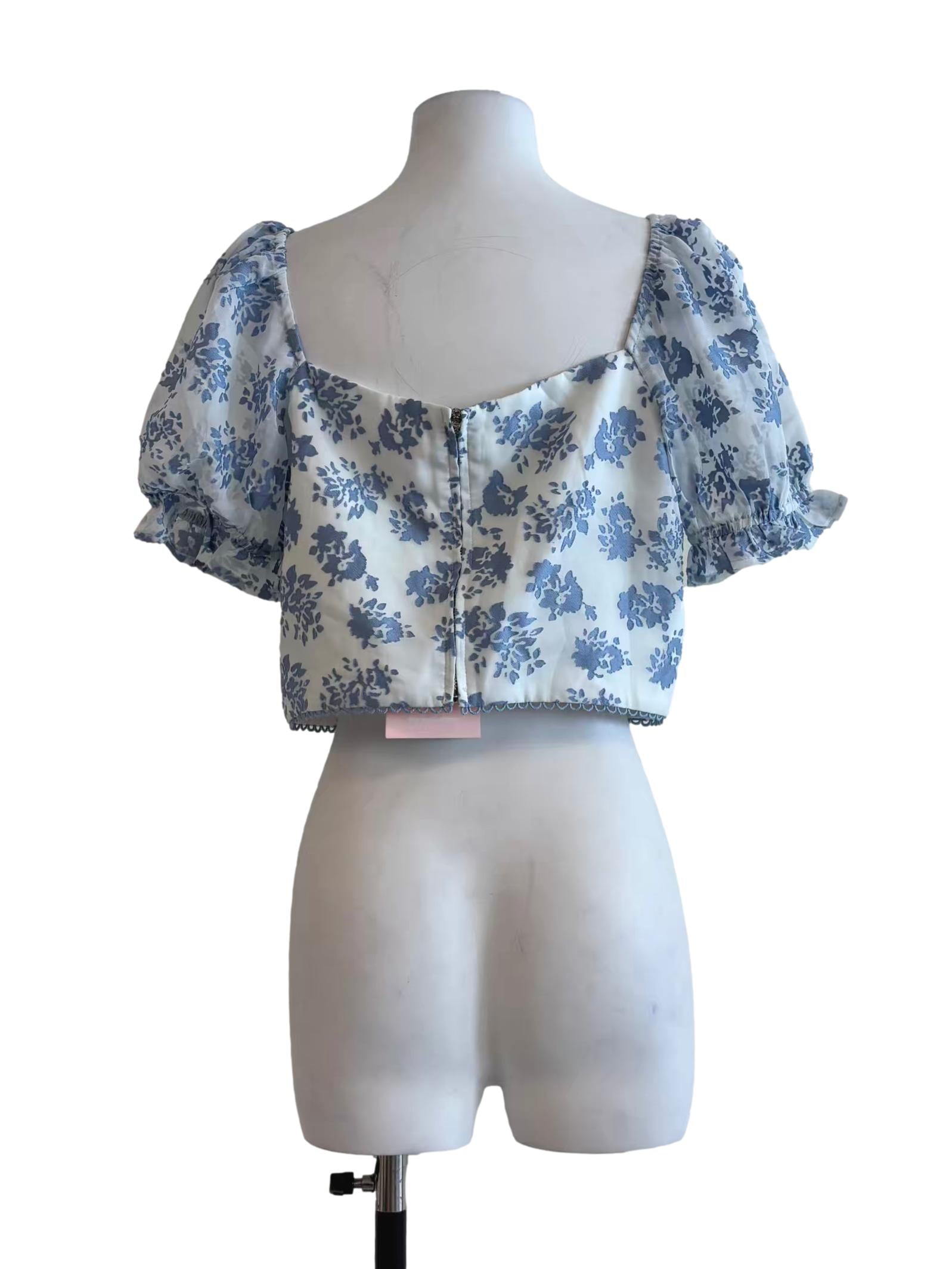Powder White Floral Blue Sweetheart Top