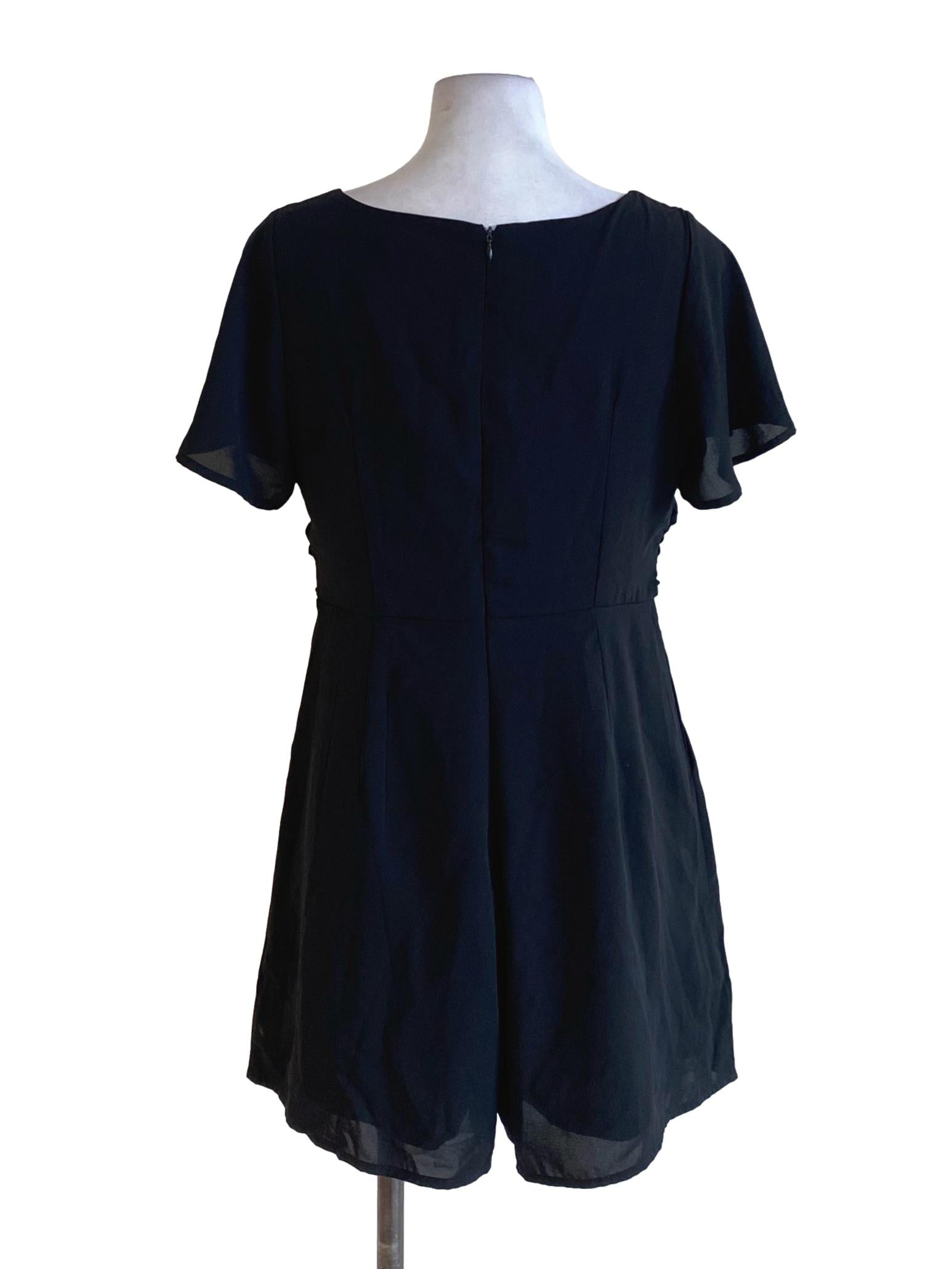 Rich Black Wrap Bust Cape Sleeve Romper