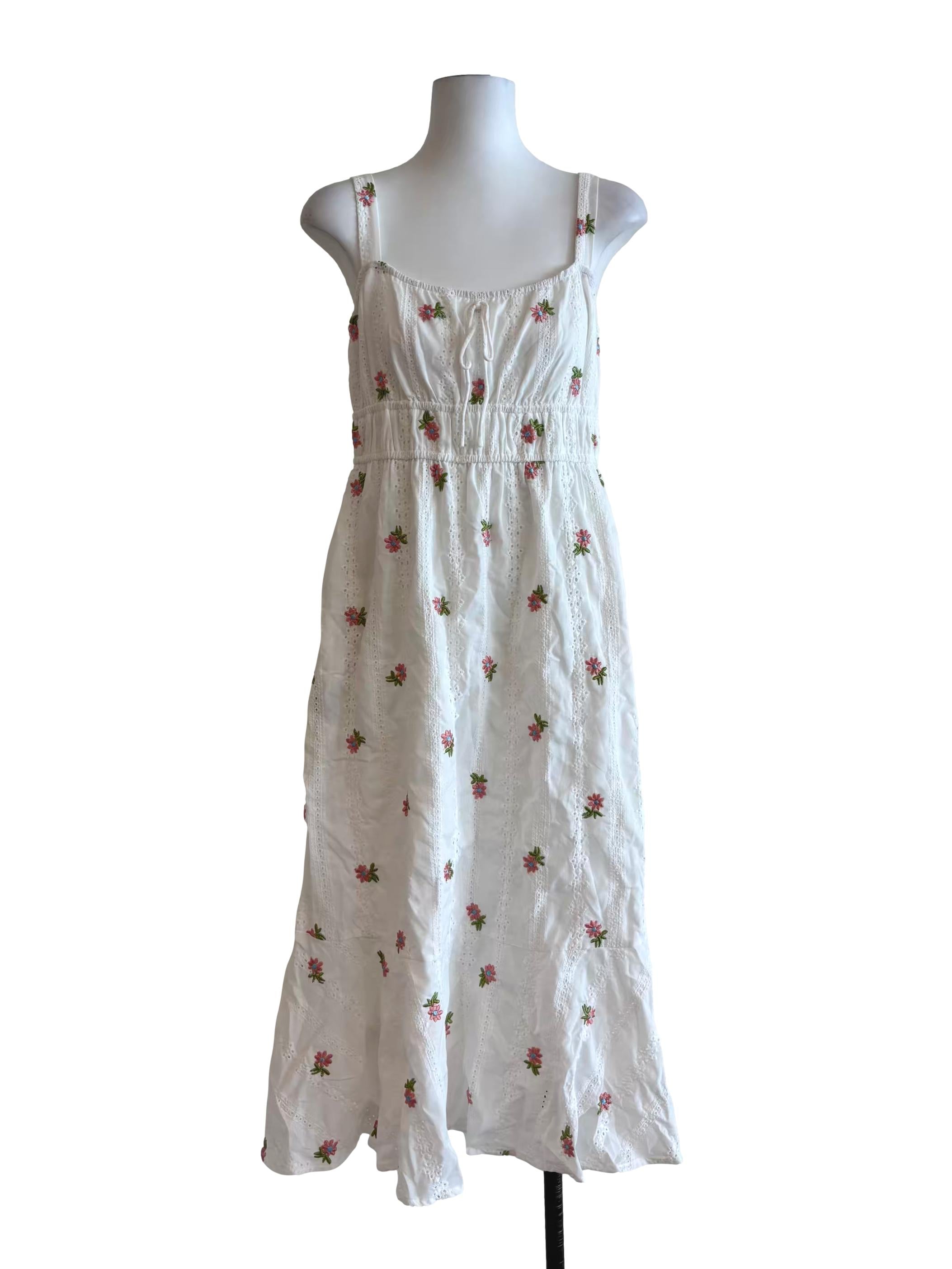 Cotton White Embroidered A-Line Dress