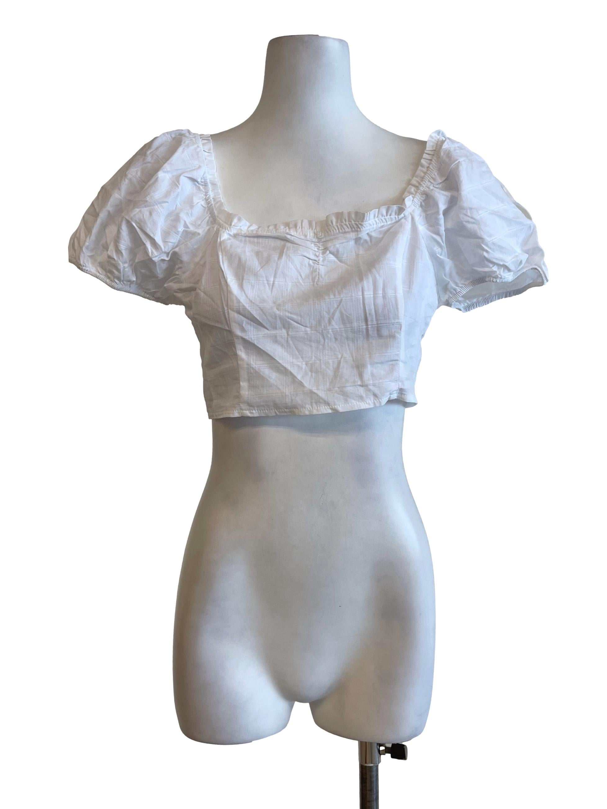 White Puffed Sleeves Crop Top