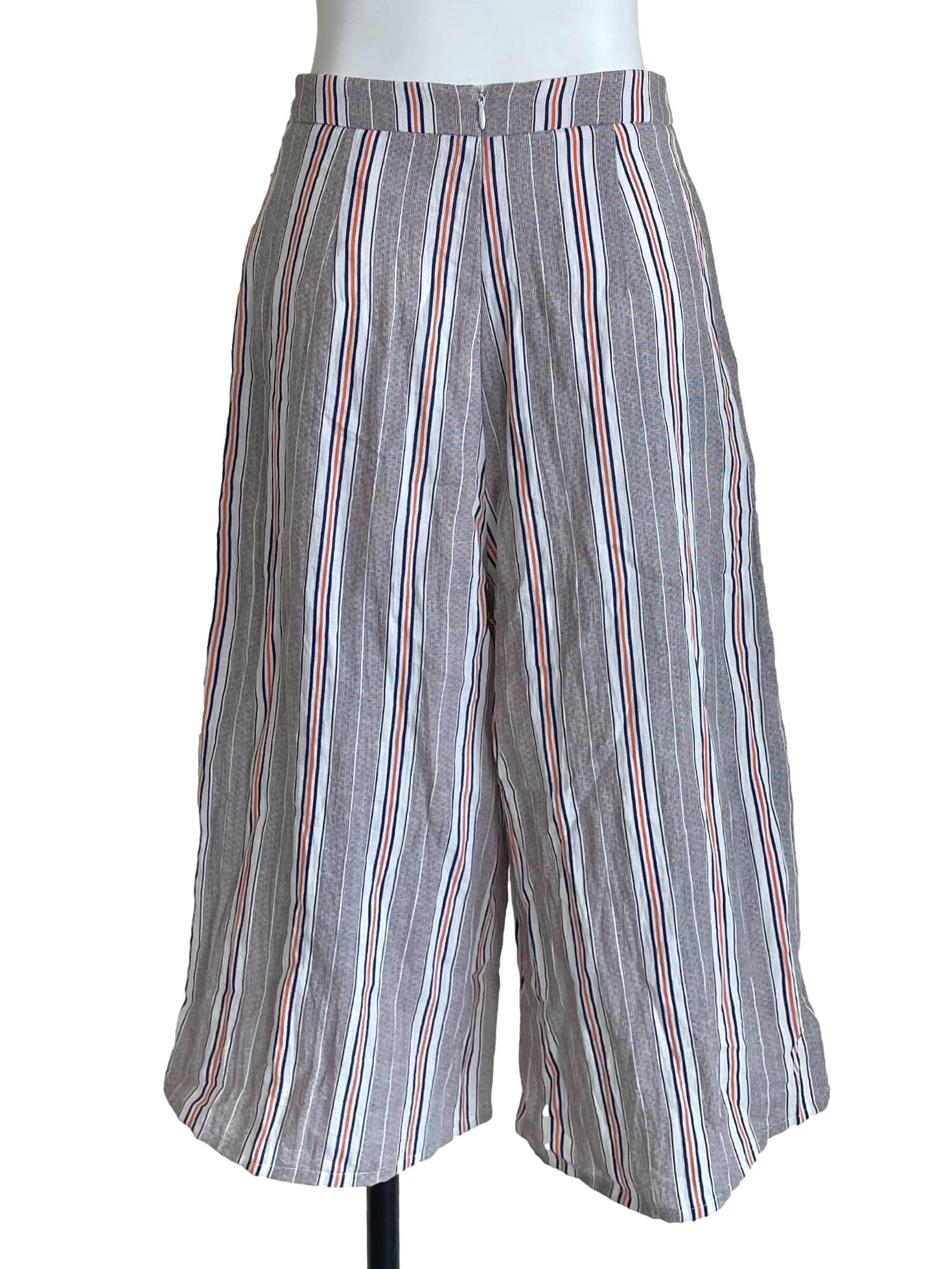 Brown Stripes Loose Capri Pants