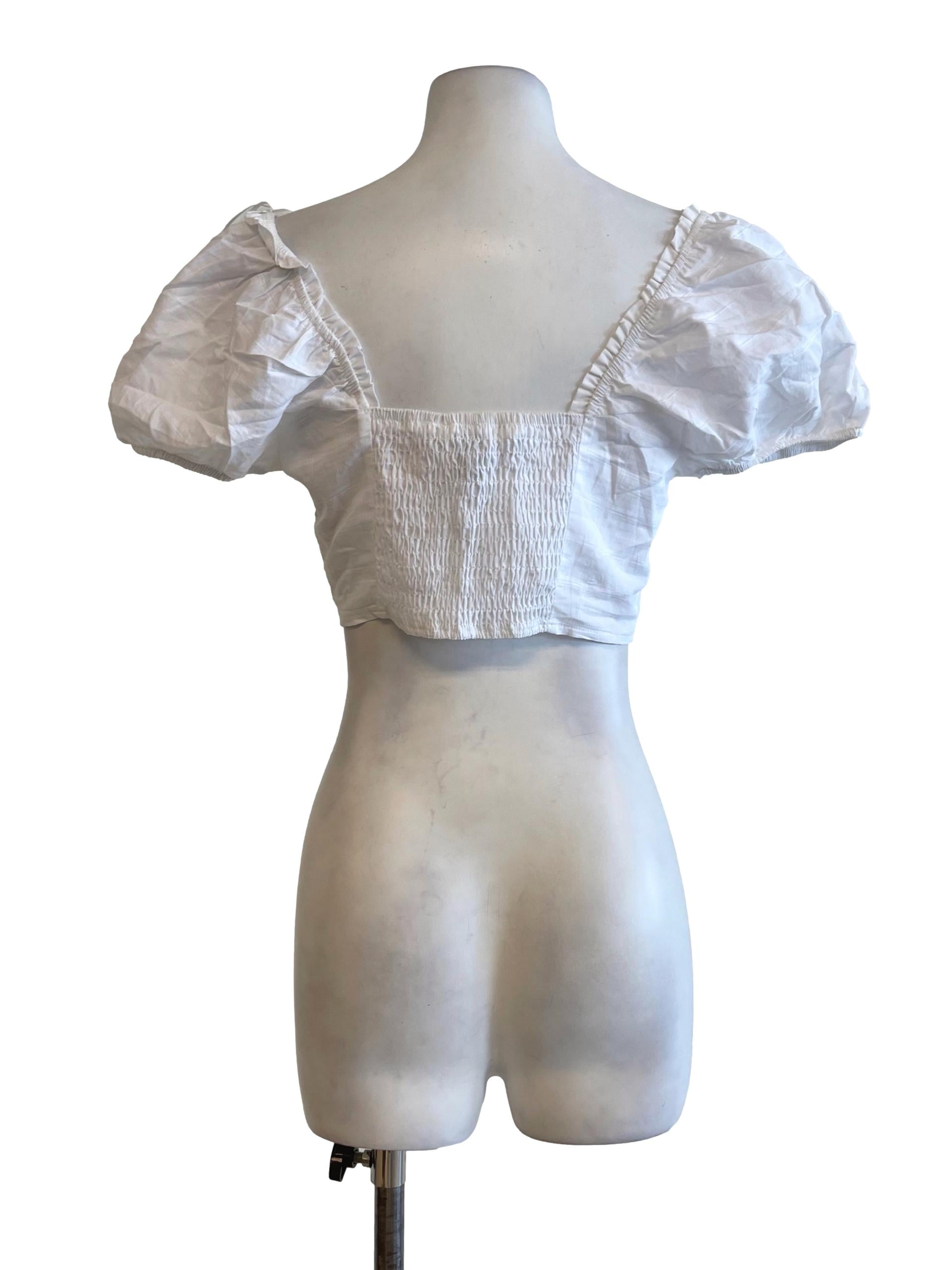 White Puffed Sleeves Crop Top