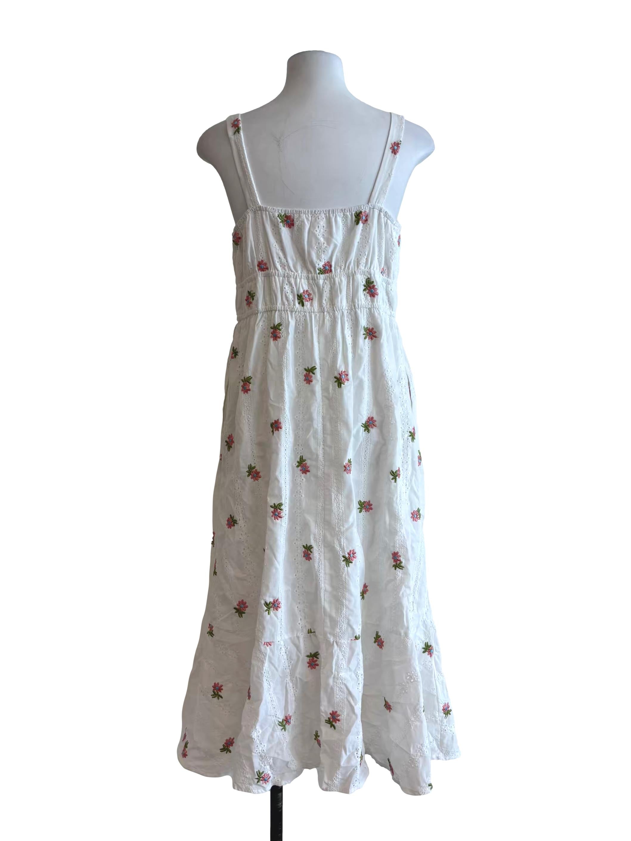 Cotton White Embroidered A-Line Dress