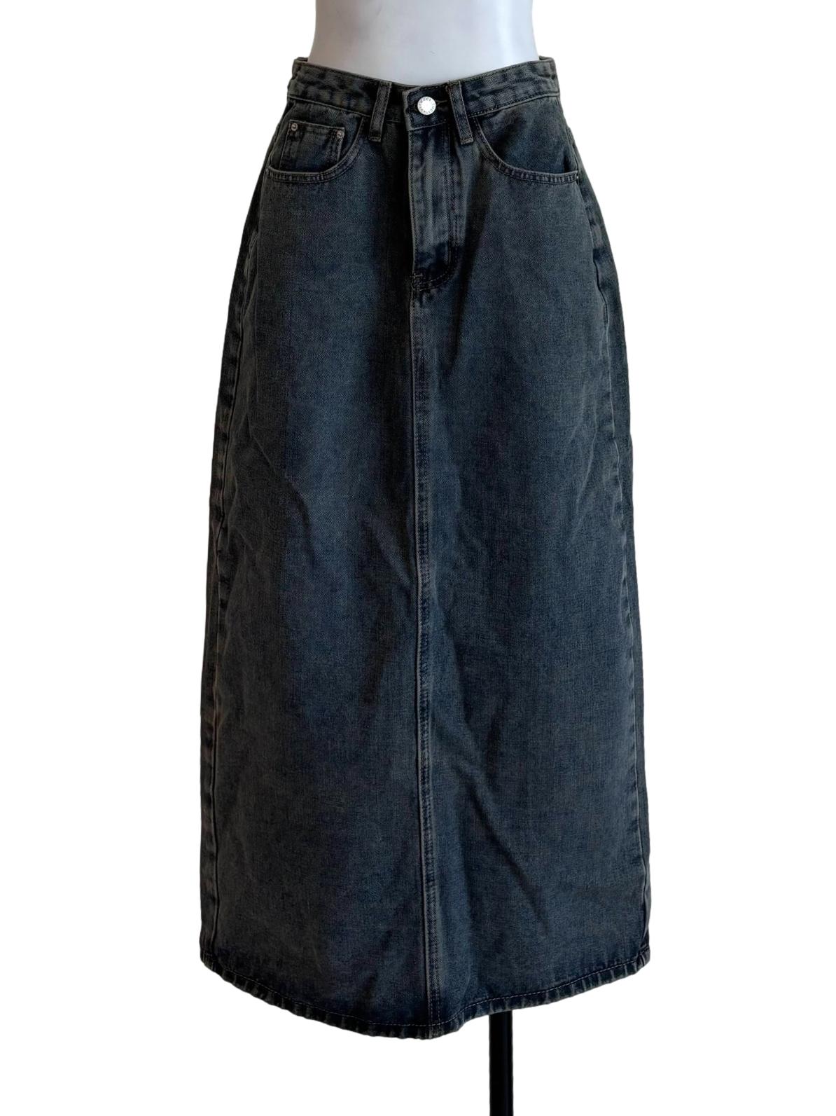 Washed Denim Midi Skirt