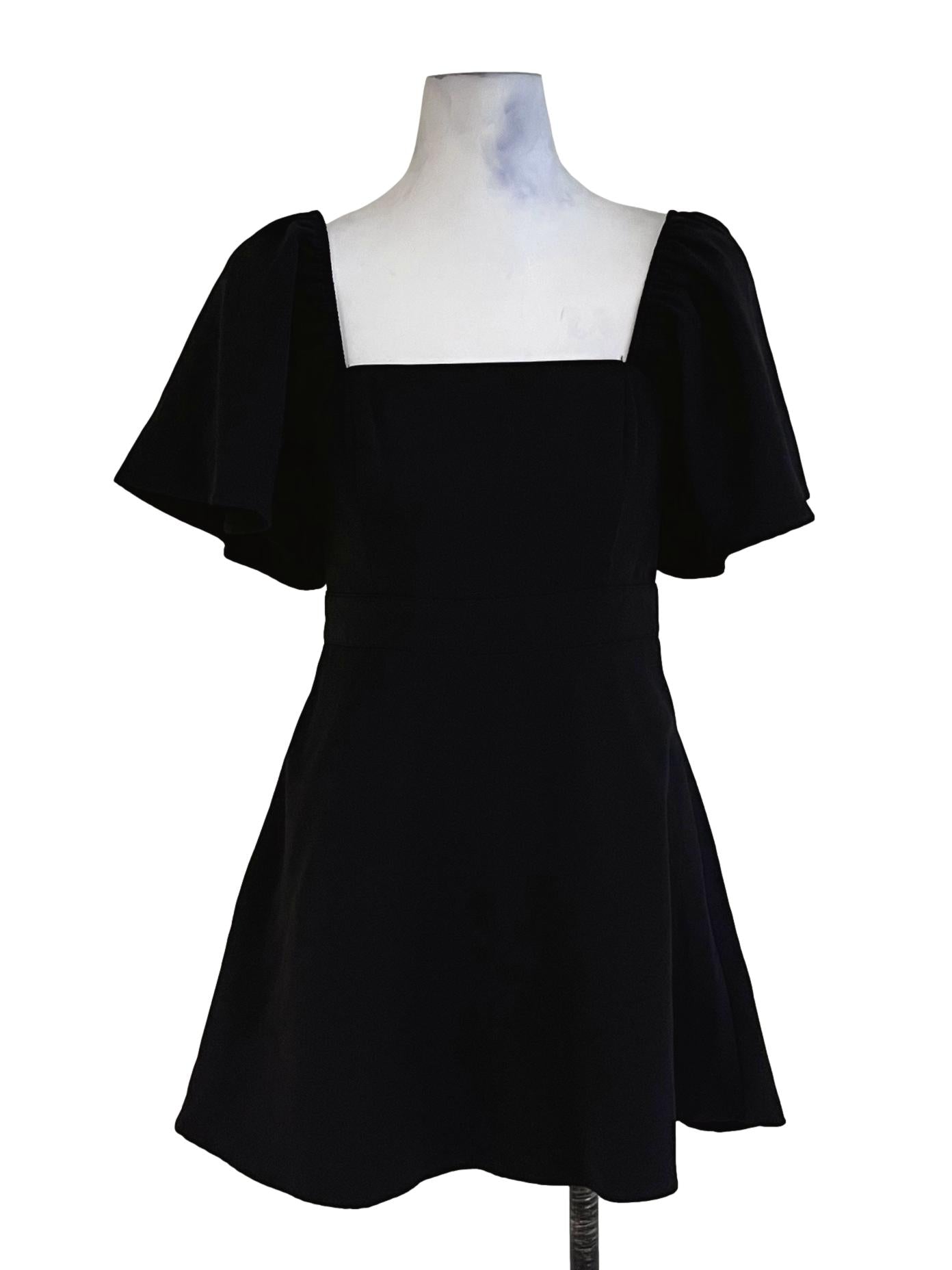 Black Square Neckline Empire Dress
