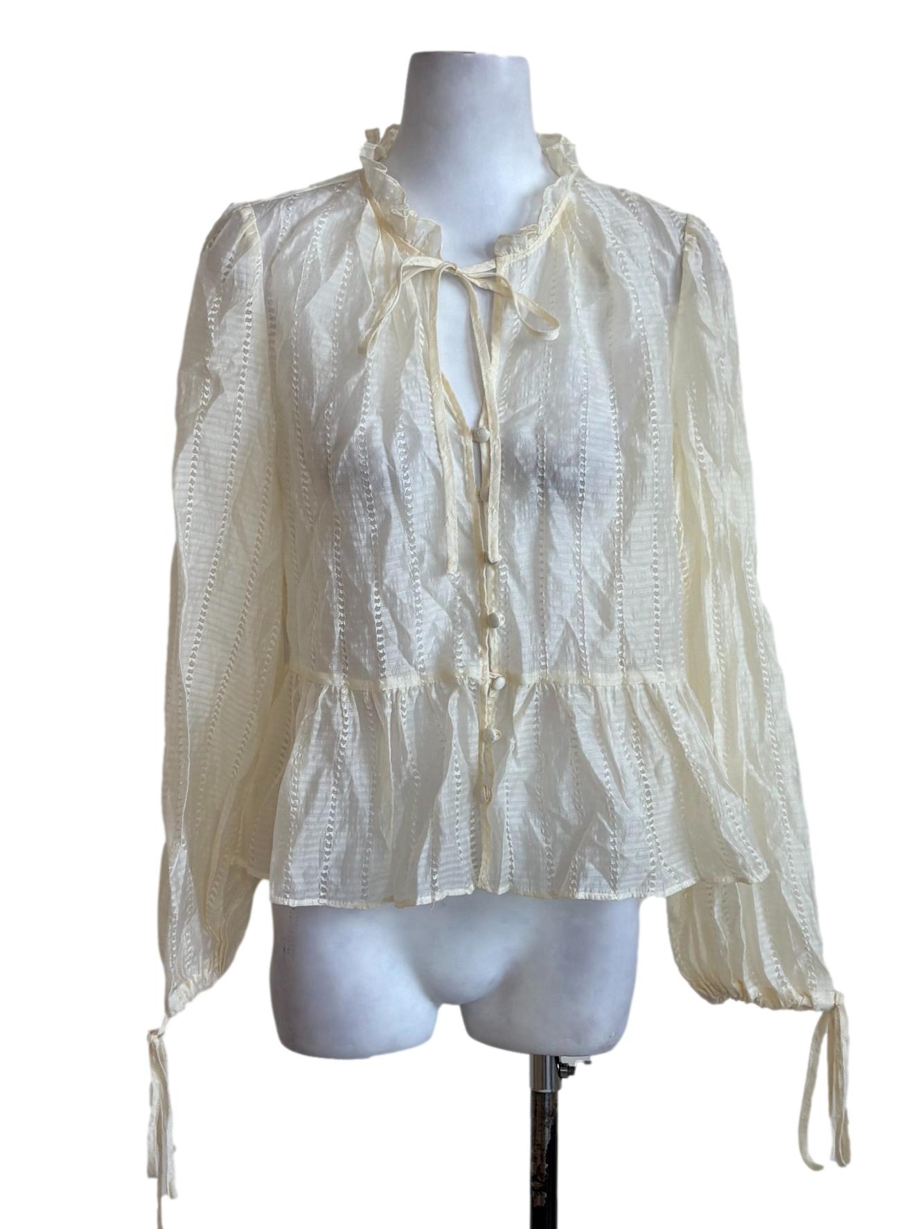Cream Sheer Eyelet Peplum Top