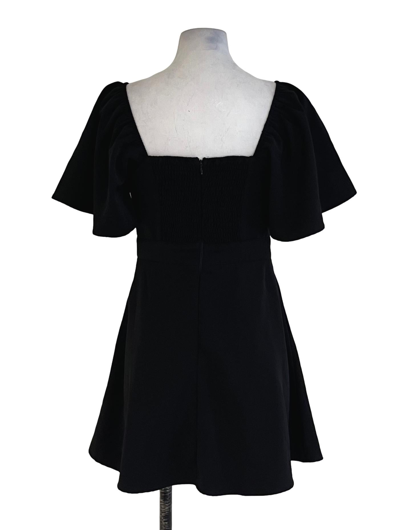 Black Square Neckline Empire Dress