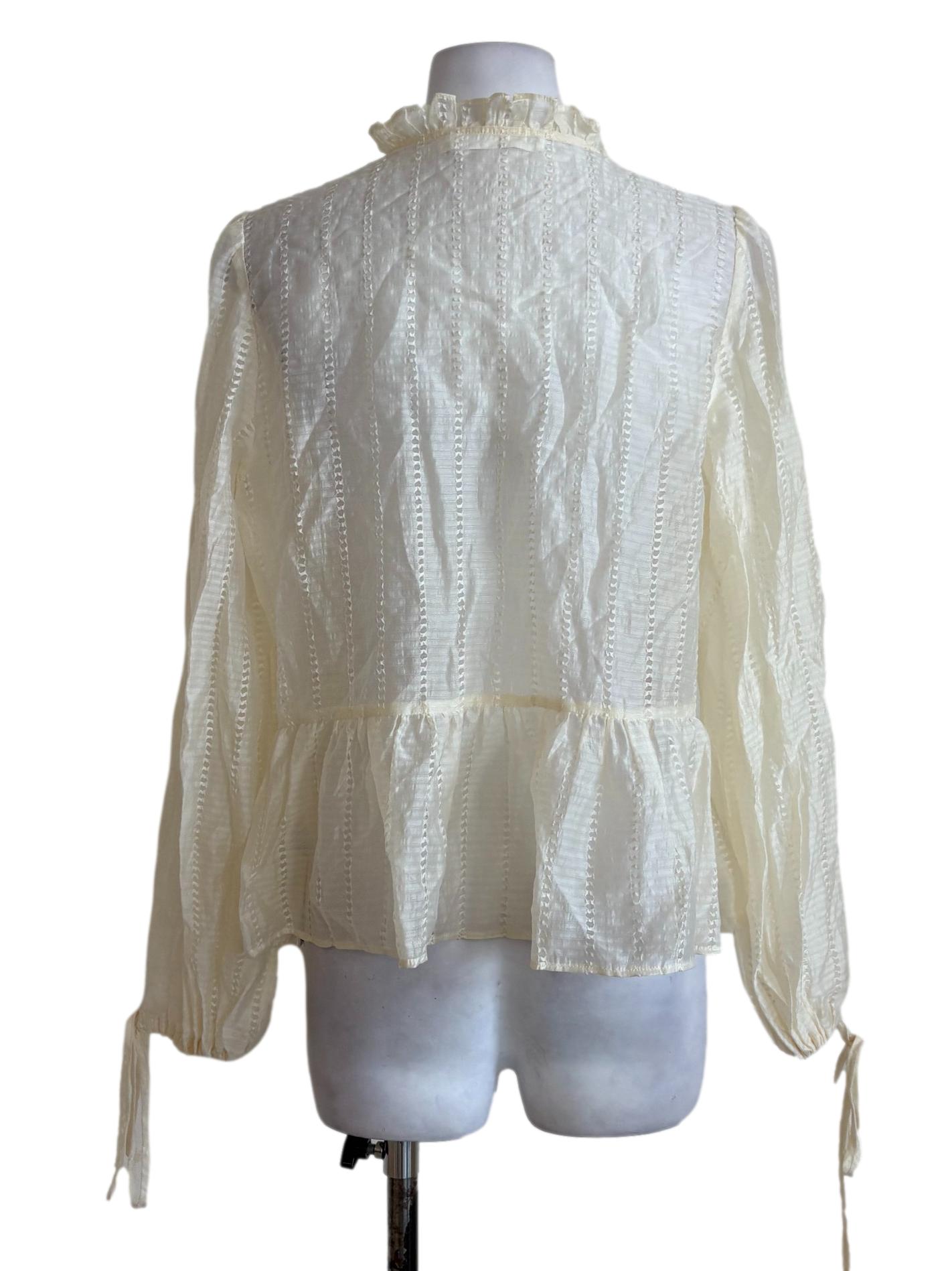 Cream Sheer Eyelet Peplum Top