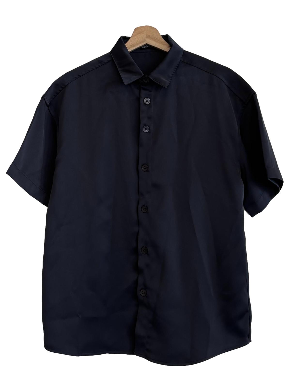 Charcoal Grey Satin Short Sleeve Shirt