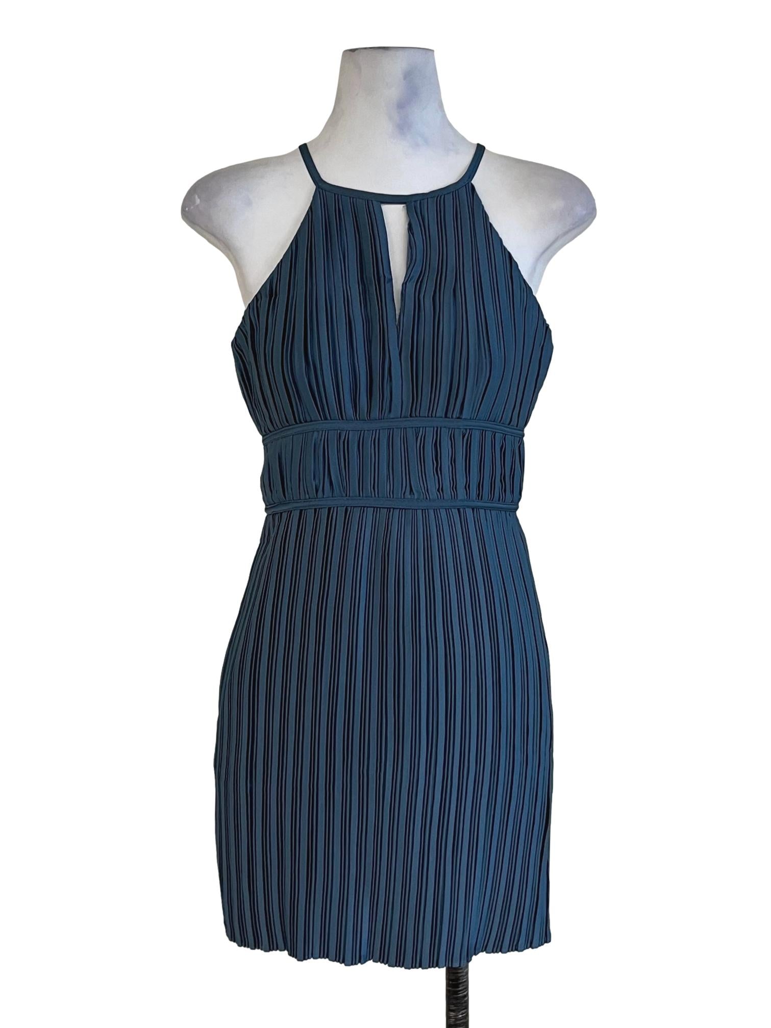Aegean Blue Pleated A-Line Dress