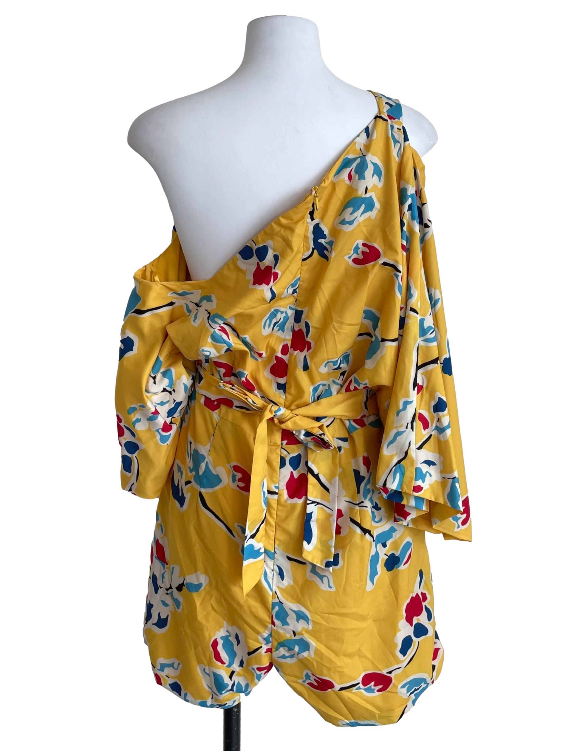 Yellow Floral Slanted Batwing Romper