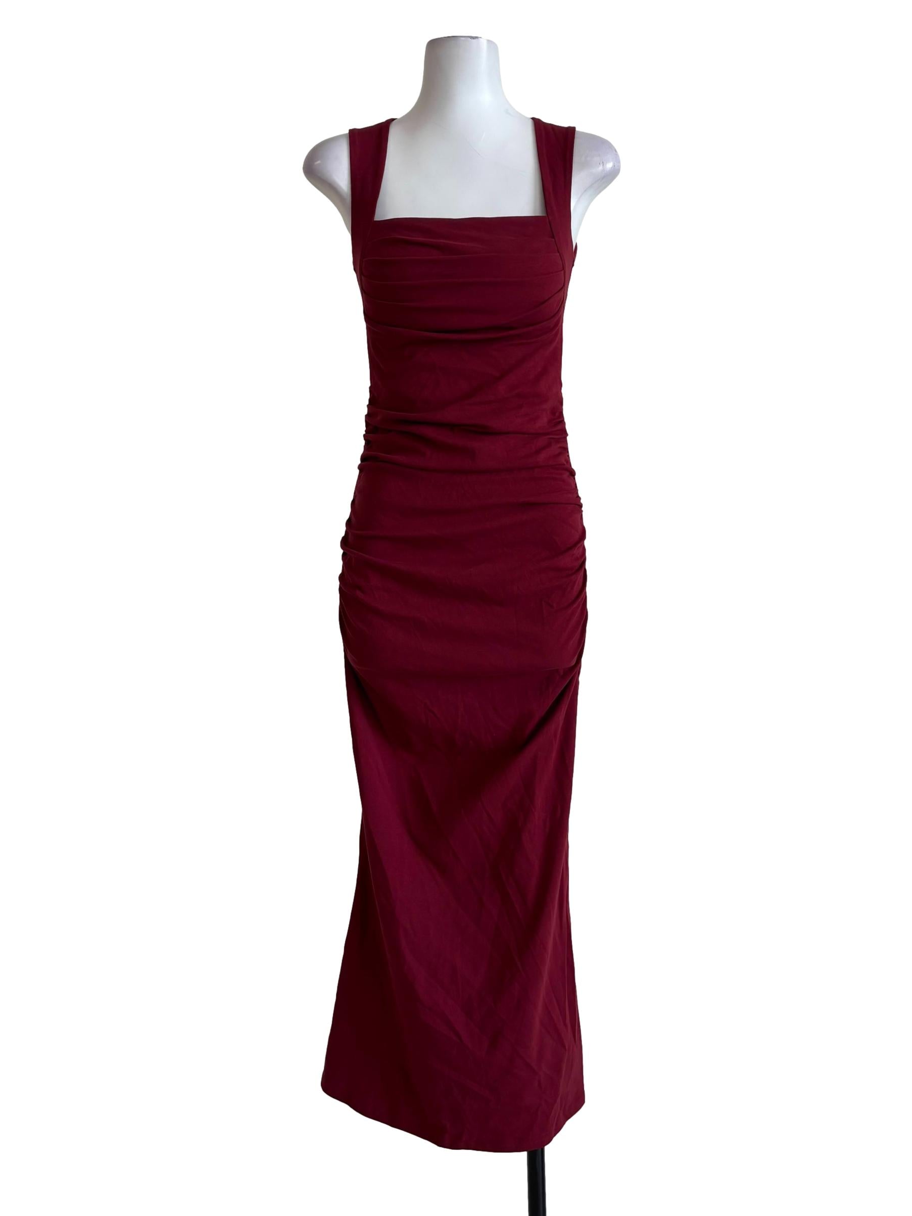Carmine Red Queen Anne Bodycon Dress
