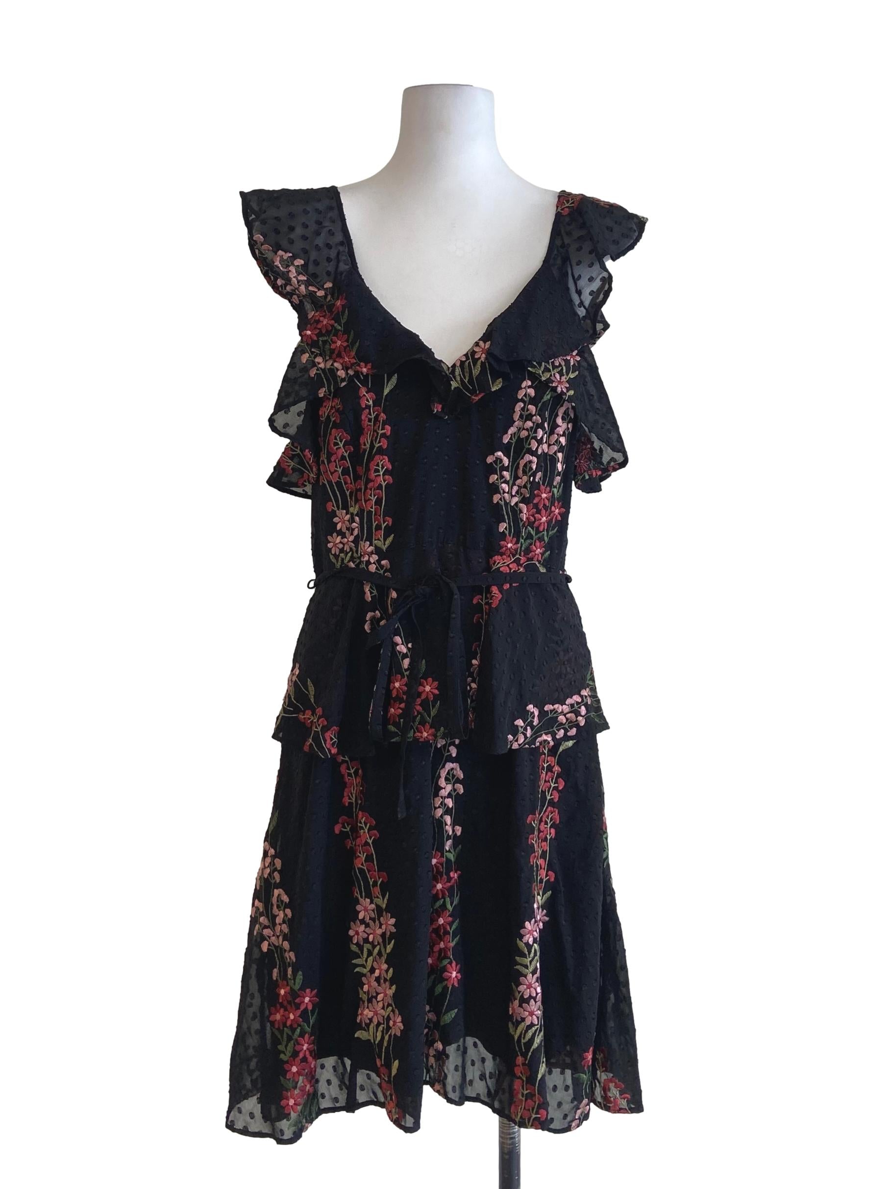 Black Floral Sleeveless Layered Dress