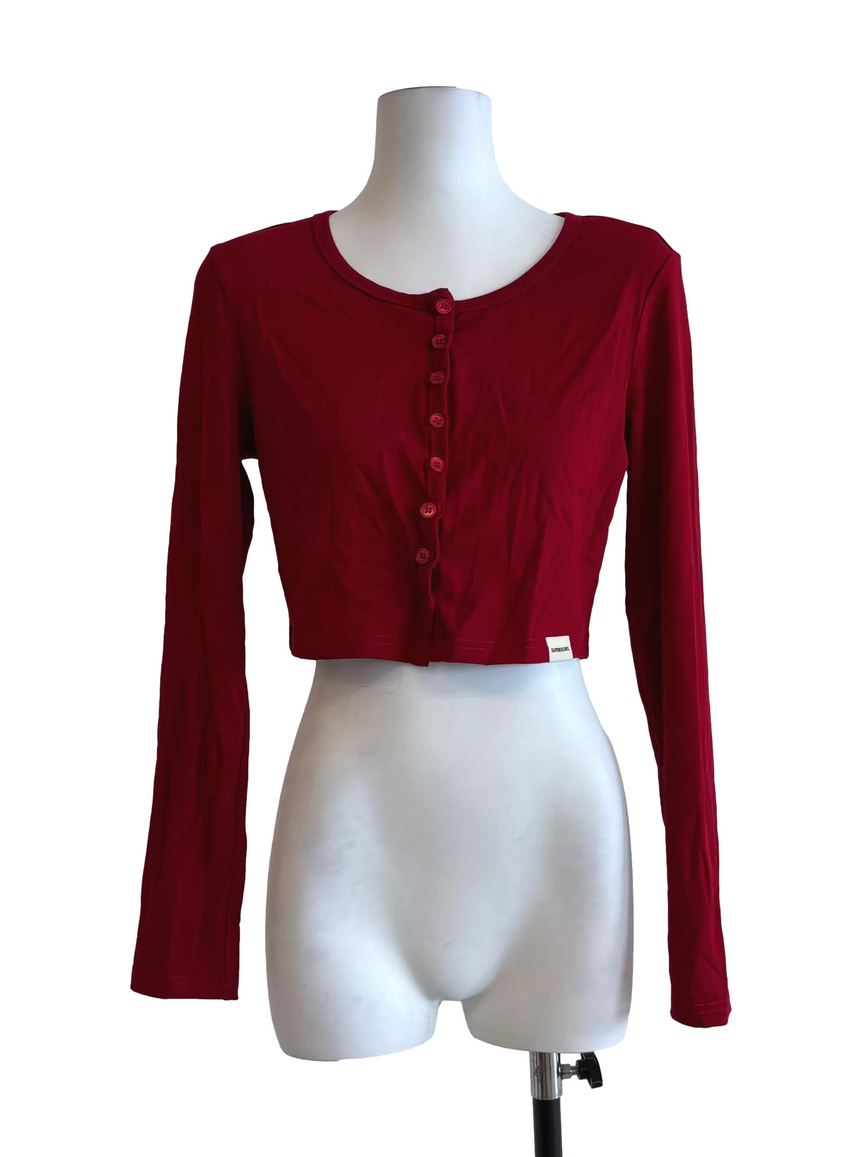 Cherry Red Cropped Cardigan