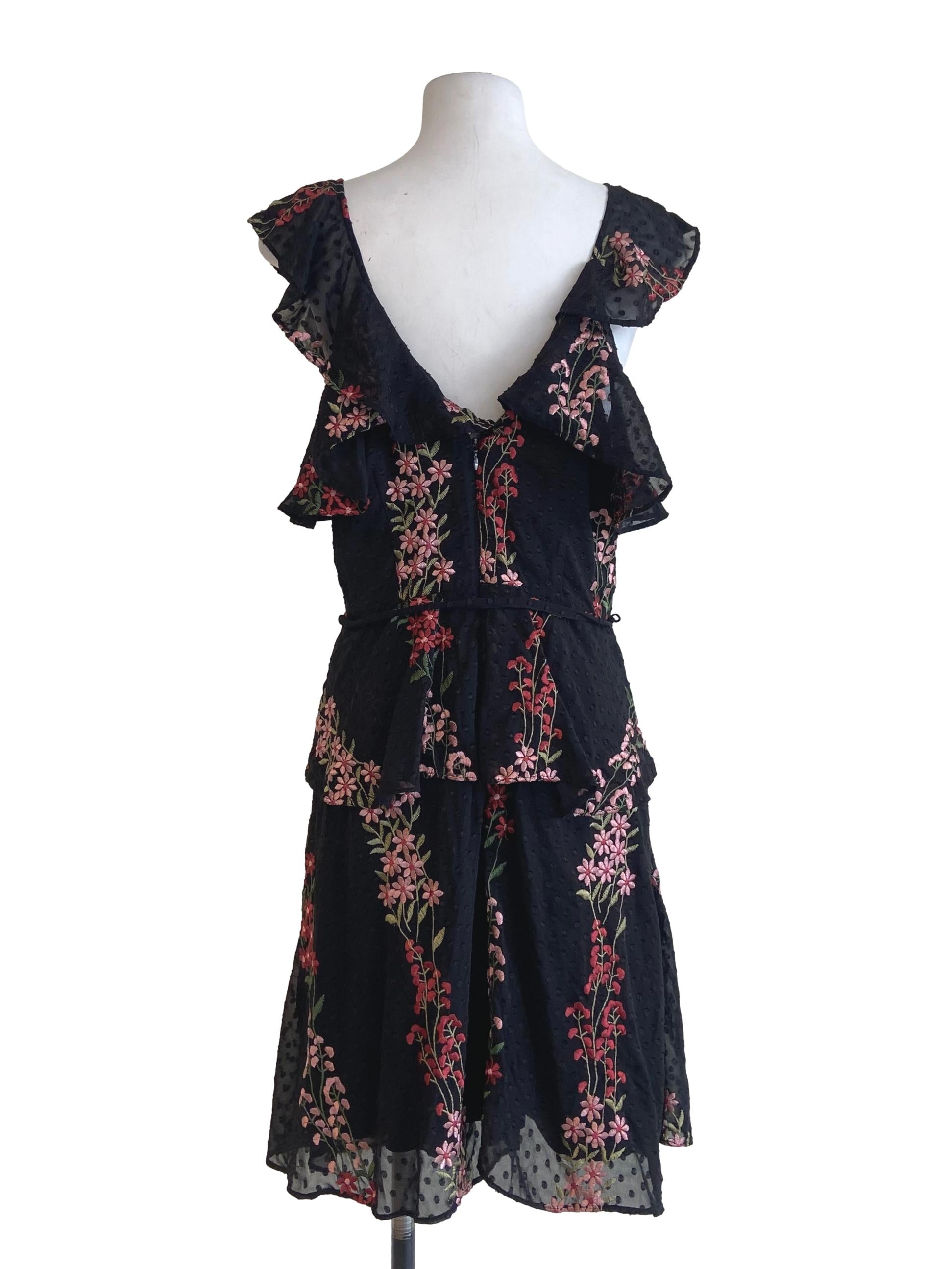 Black Floral Sleeveless Layered Dress