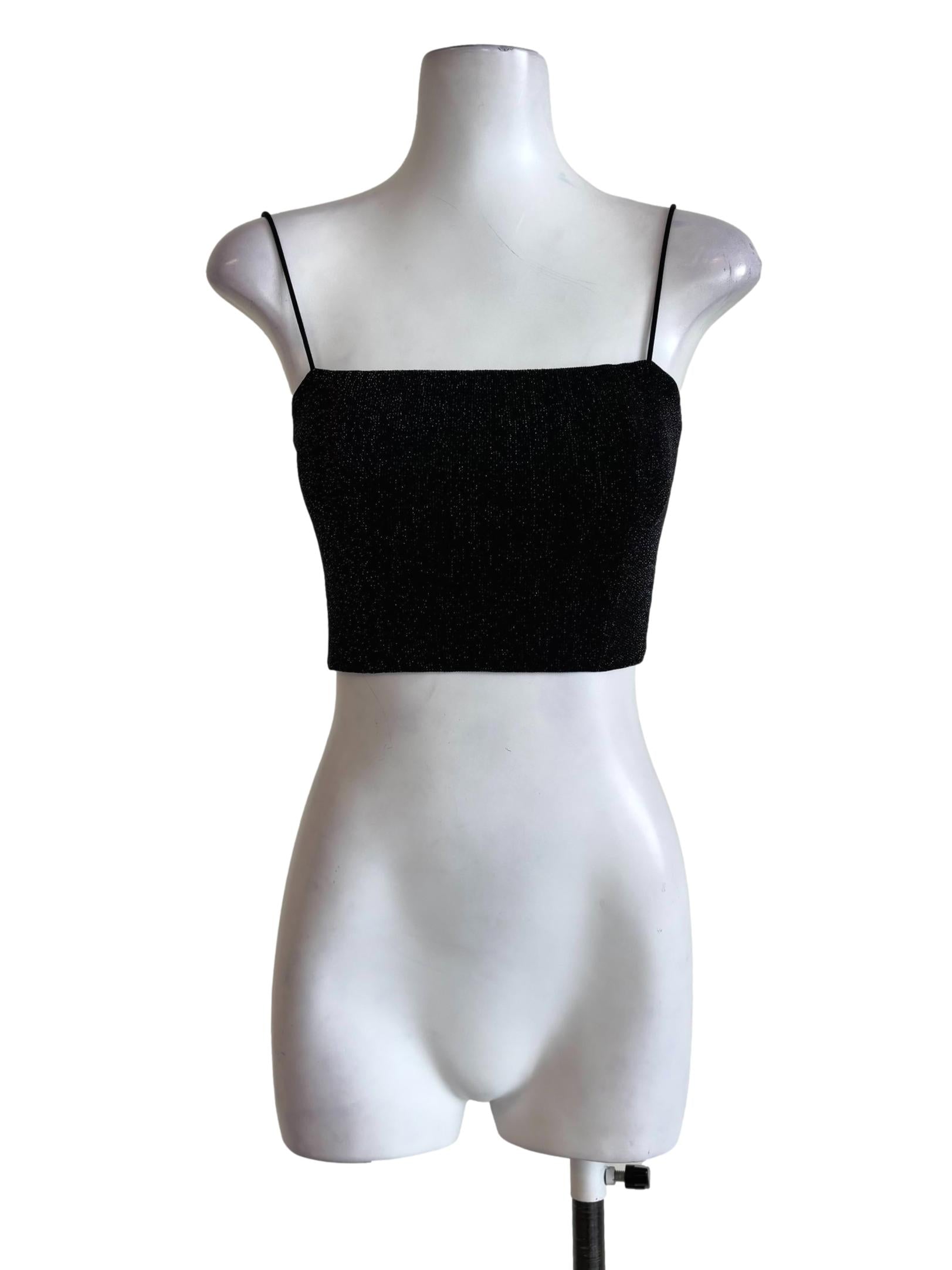 Black Sparkly Spaghetti Strap Crop Top