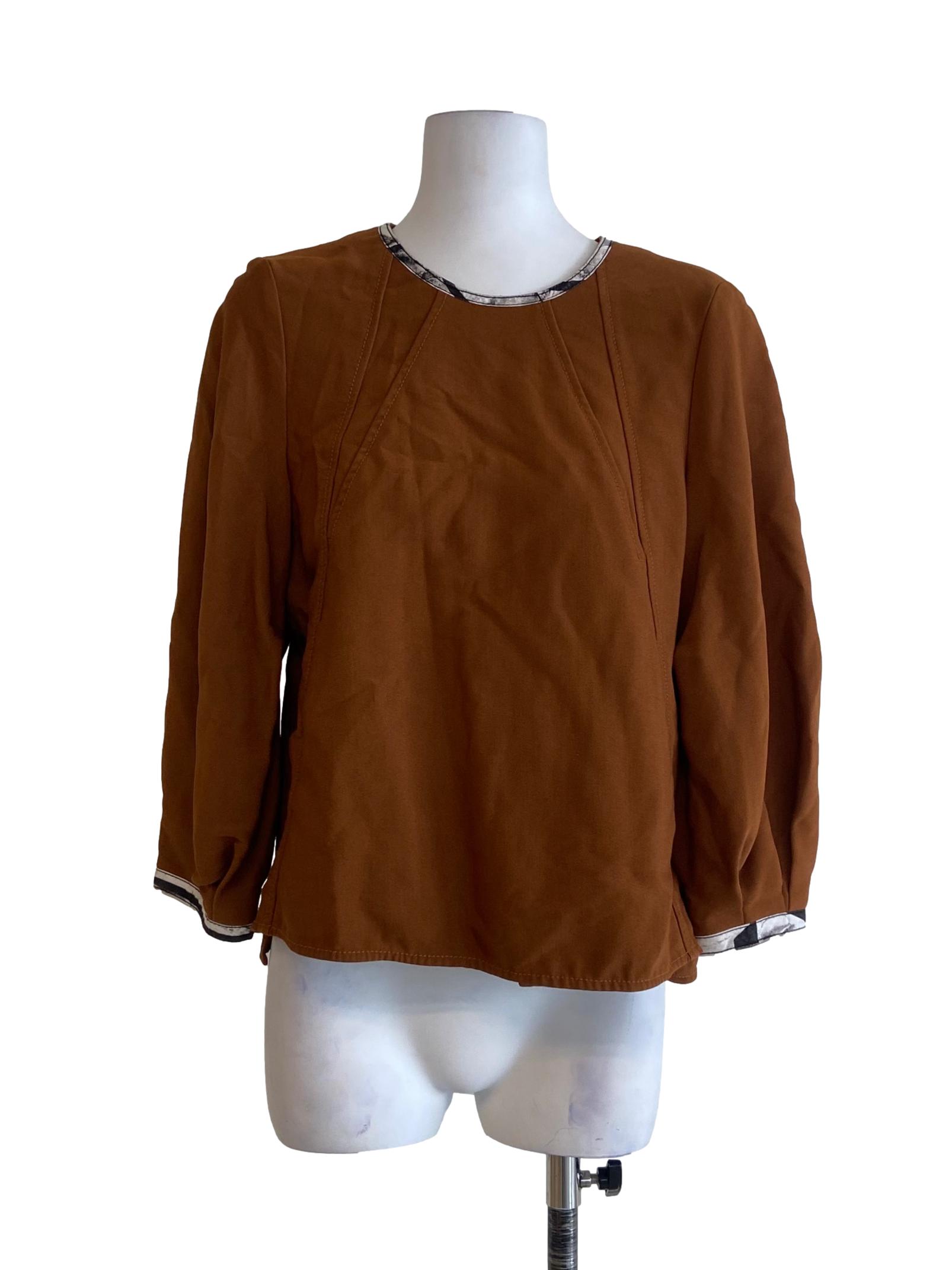 Brown Twill Slit Blouse