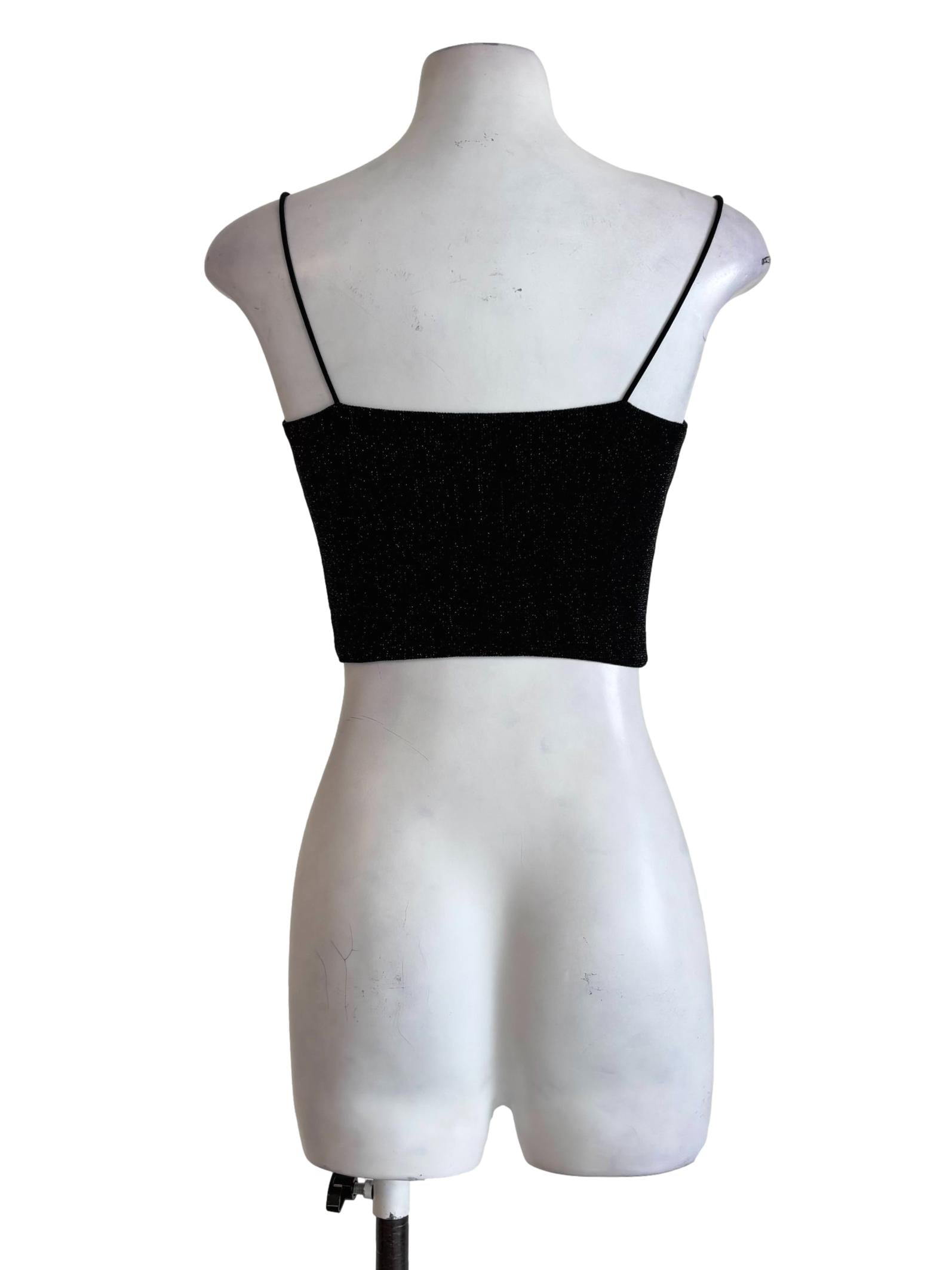 Black Sparkly Spaghetti Strap Crop Top