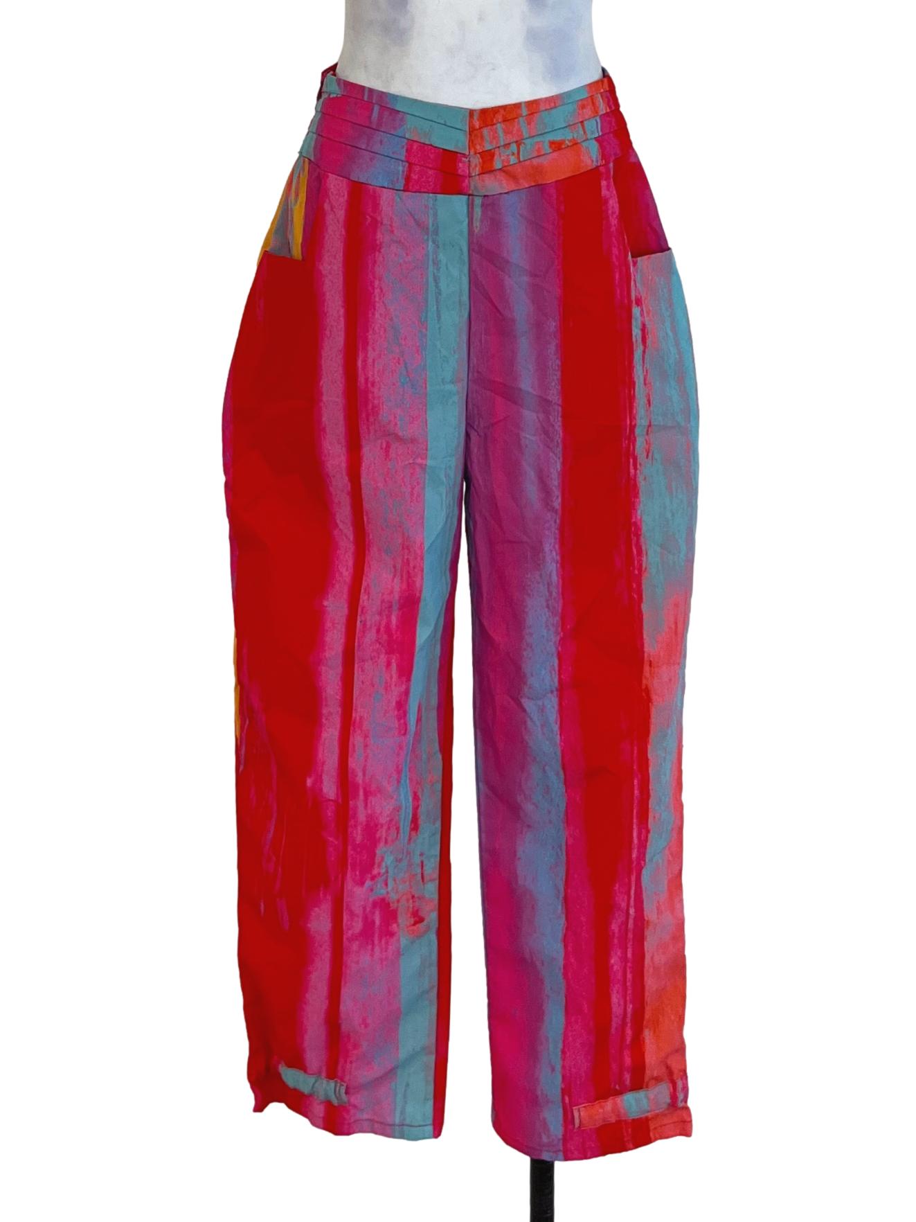 Red Abstract Wide-Leg Pants