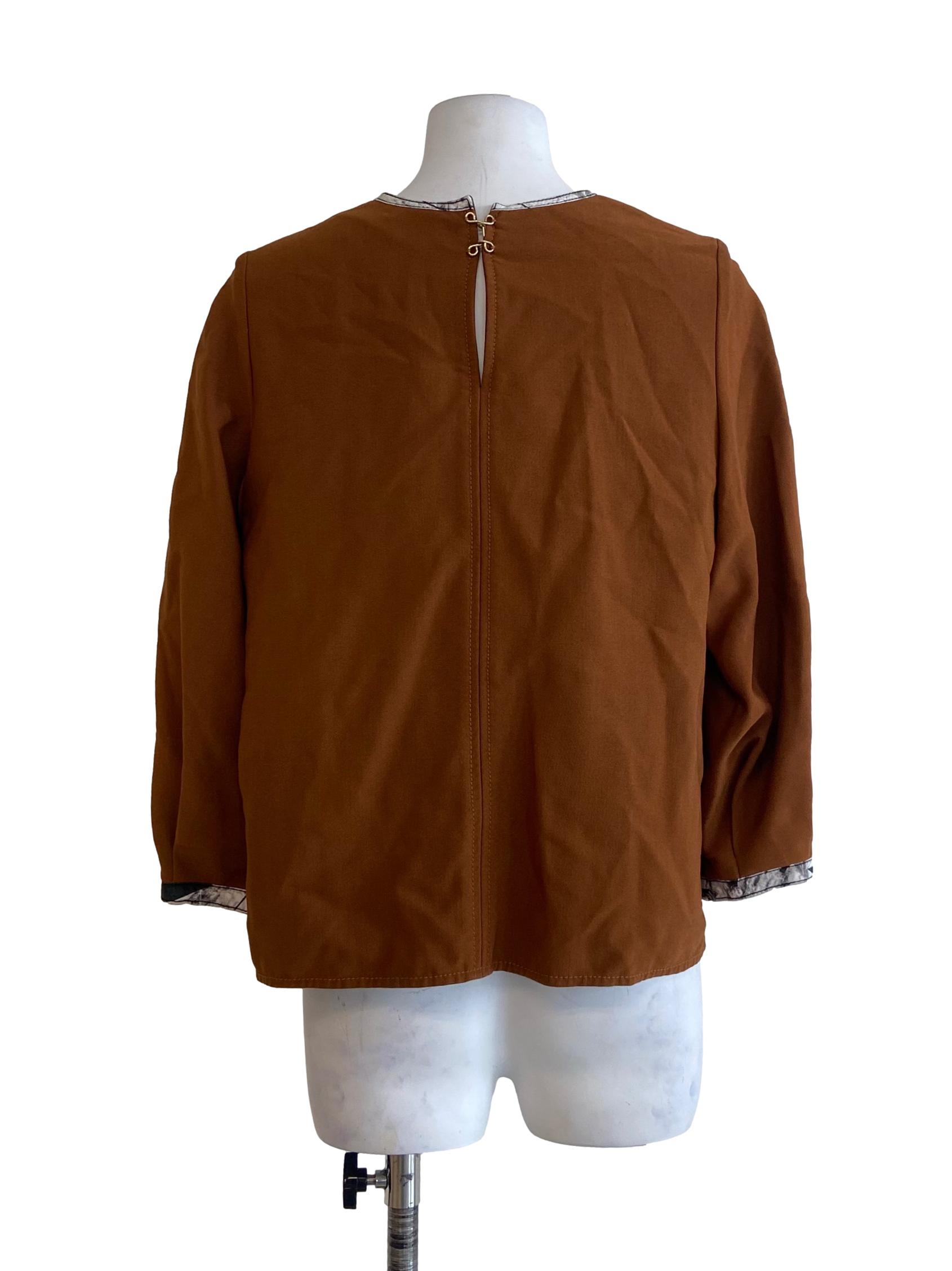 Brown Twill Slit Blouse