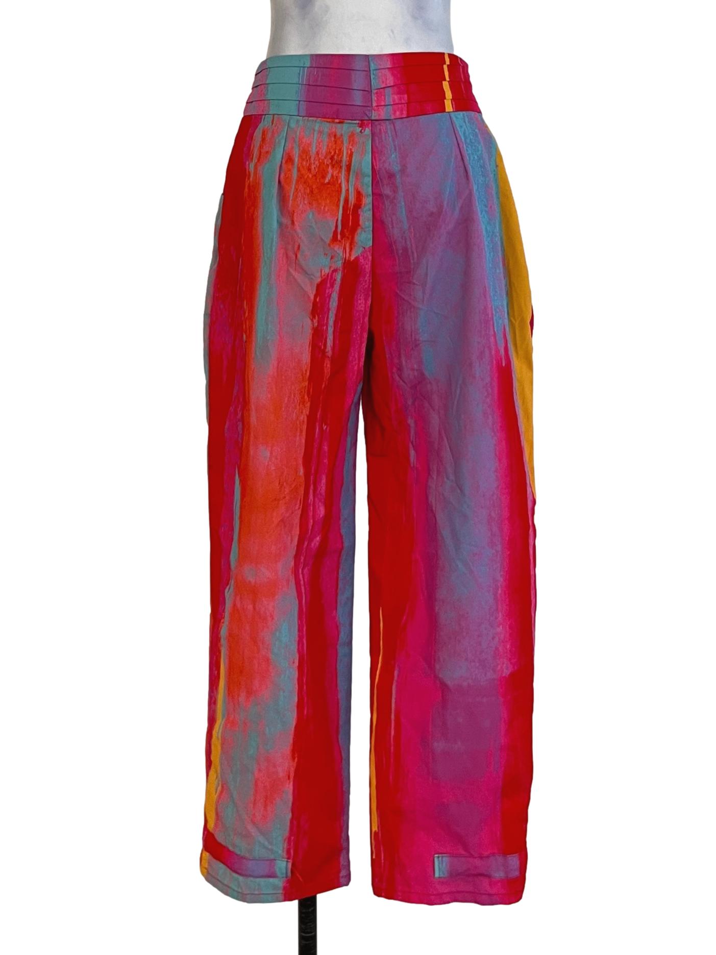 Red Abstract Wide-Leg Pants