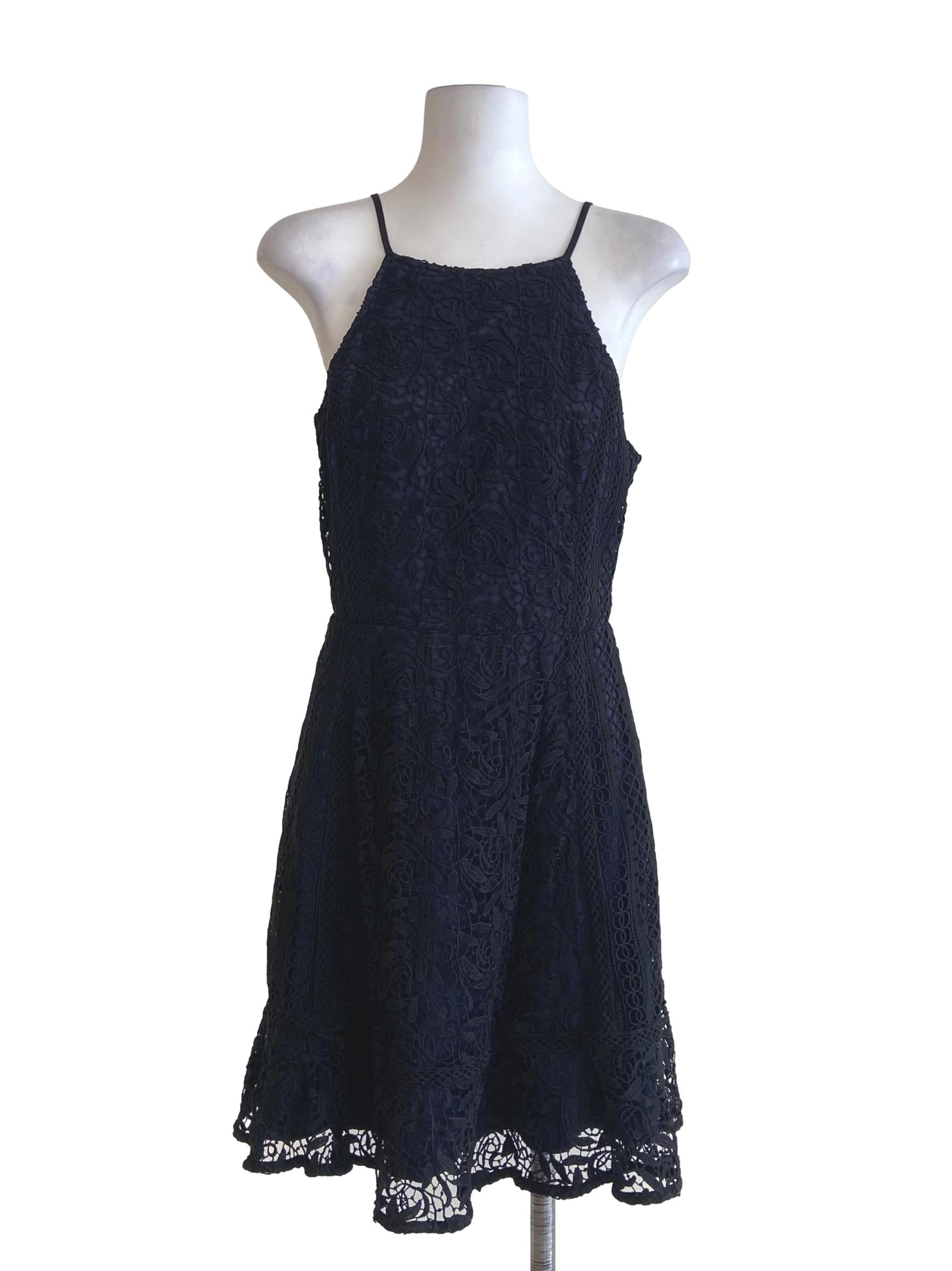 Black Spaghetti Straps Lace Drop Waist Dress