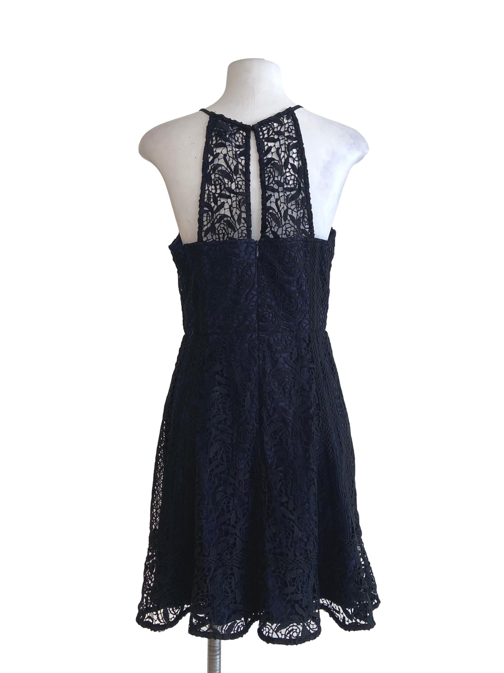 Black Spaghetti Straps Lace Drop Waist Dress