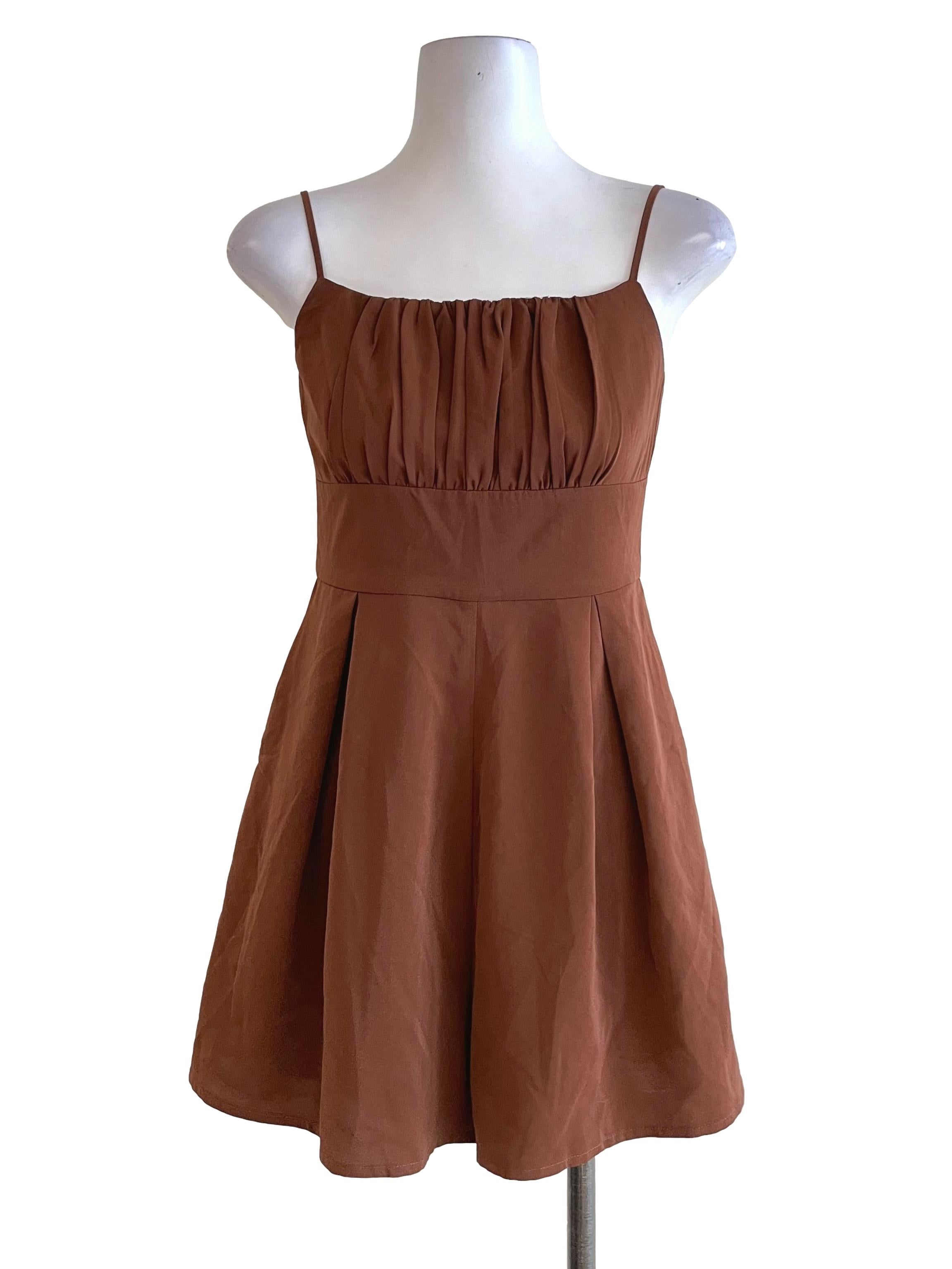 Caramel Pleated A-Line Romper