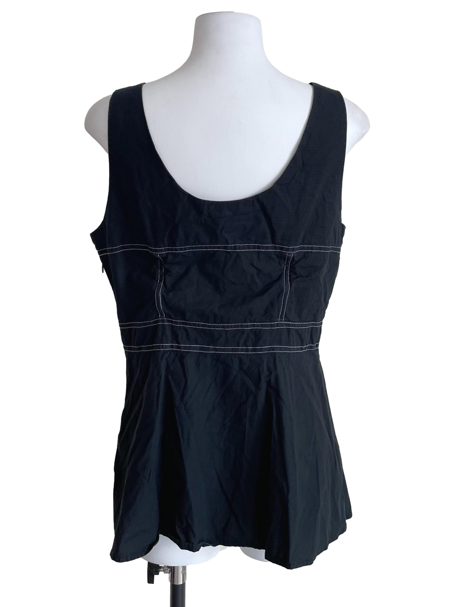 Crow Black Contrast Stitch Skinny Top