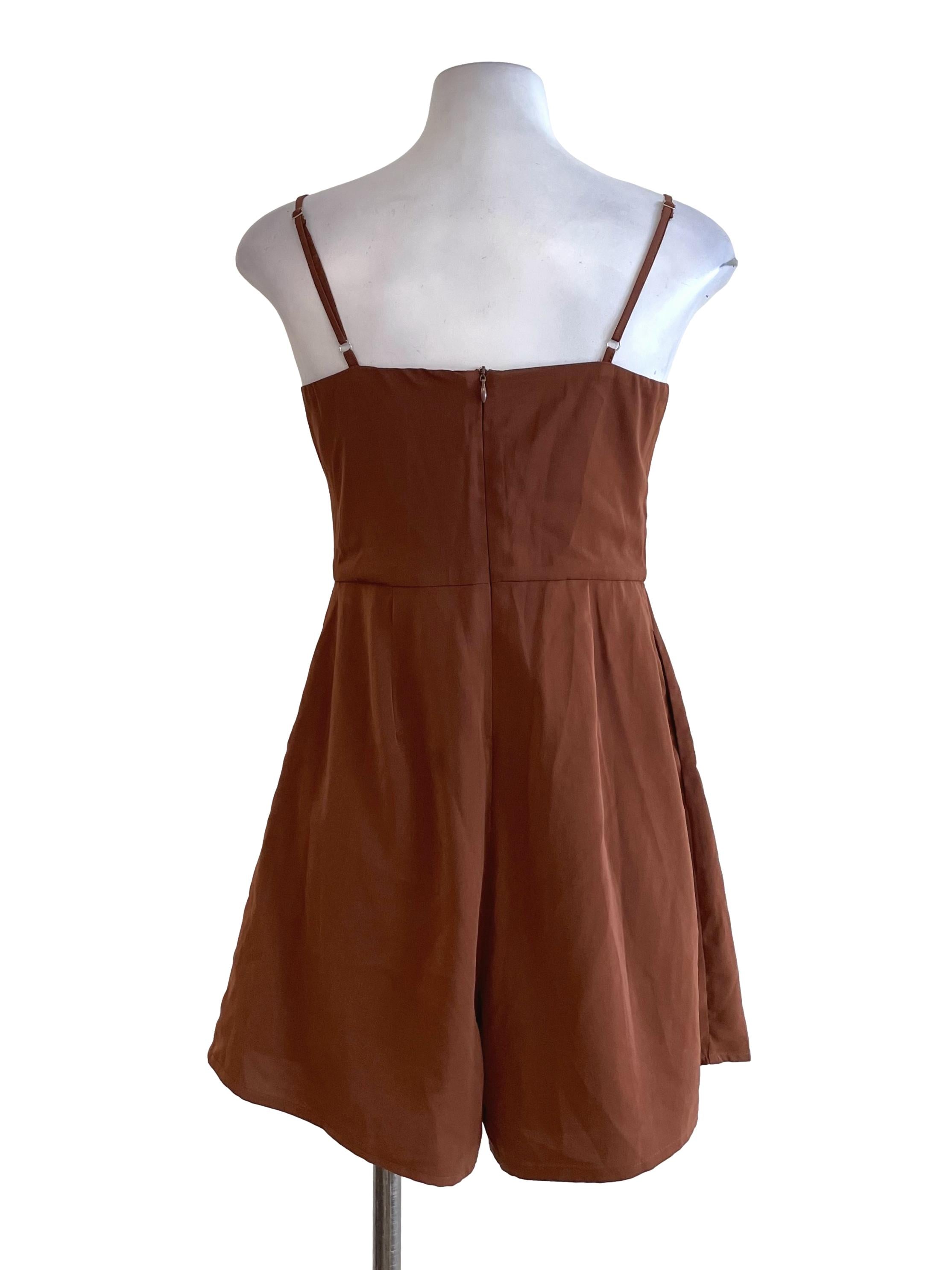 Caramel Pleated A-Line Romper
