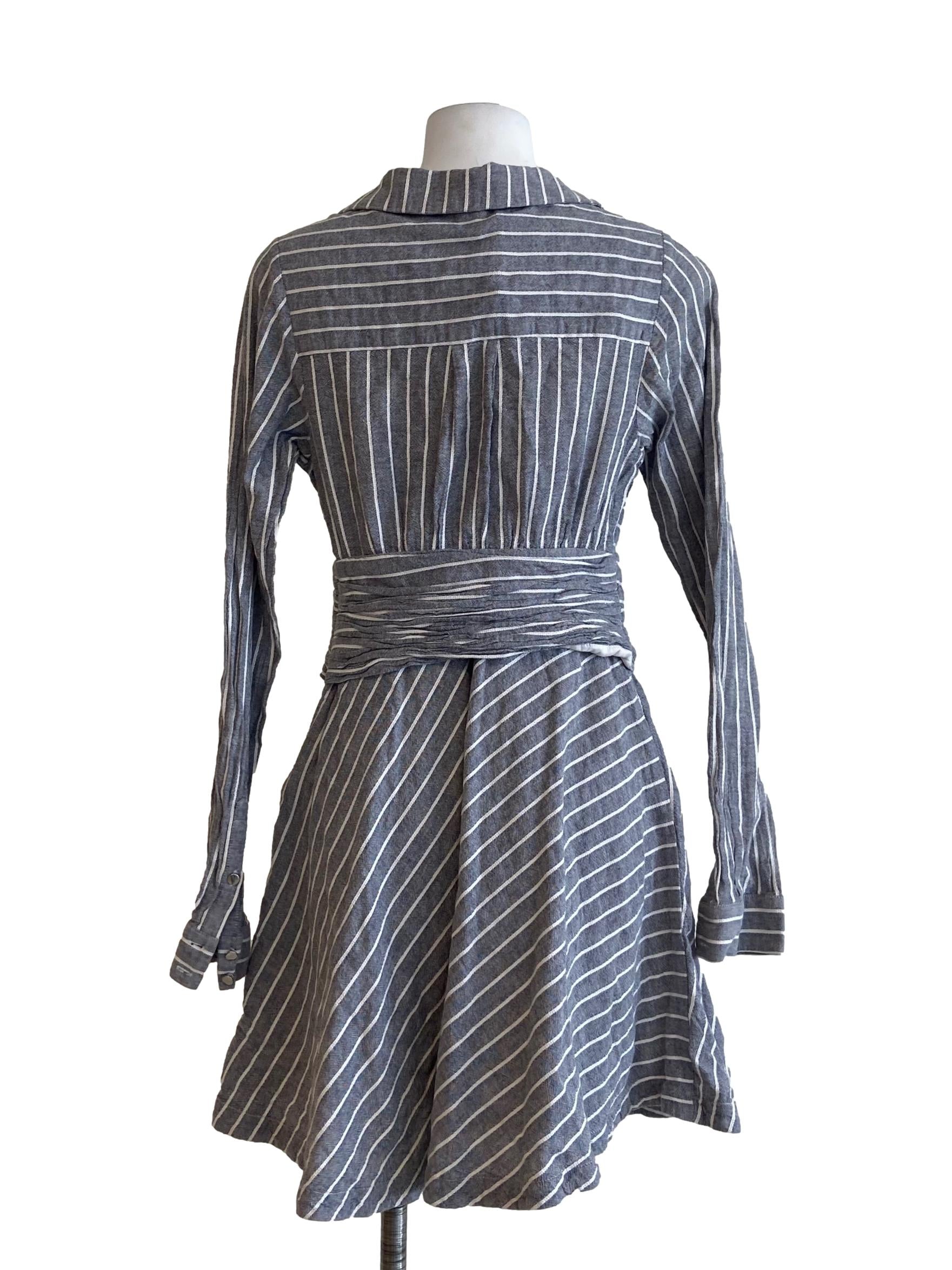 Grey & White Stripe V-Neck Mini Dress