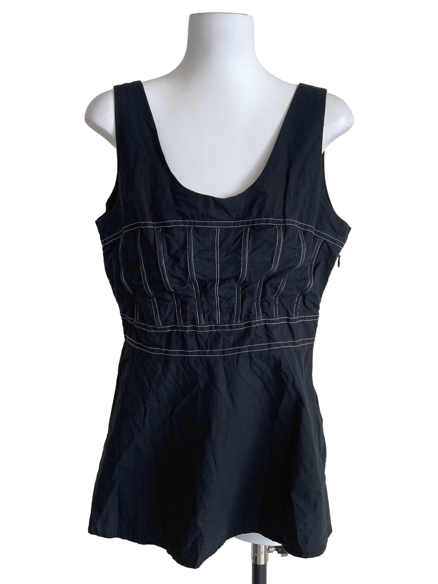 Crow Black Contrast Stitch Skinny Top