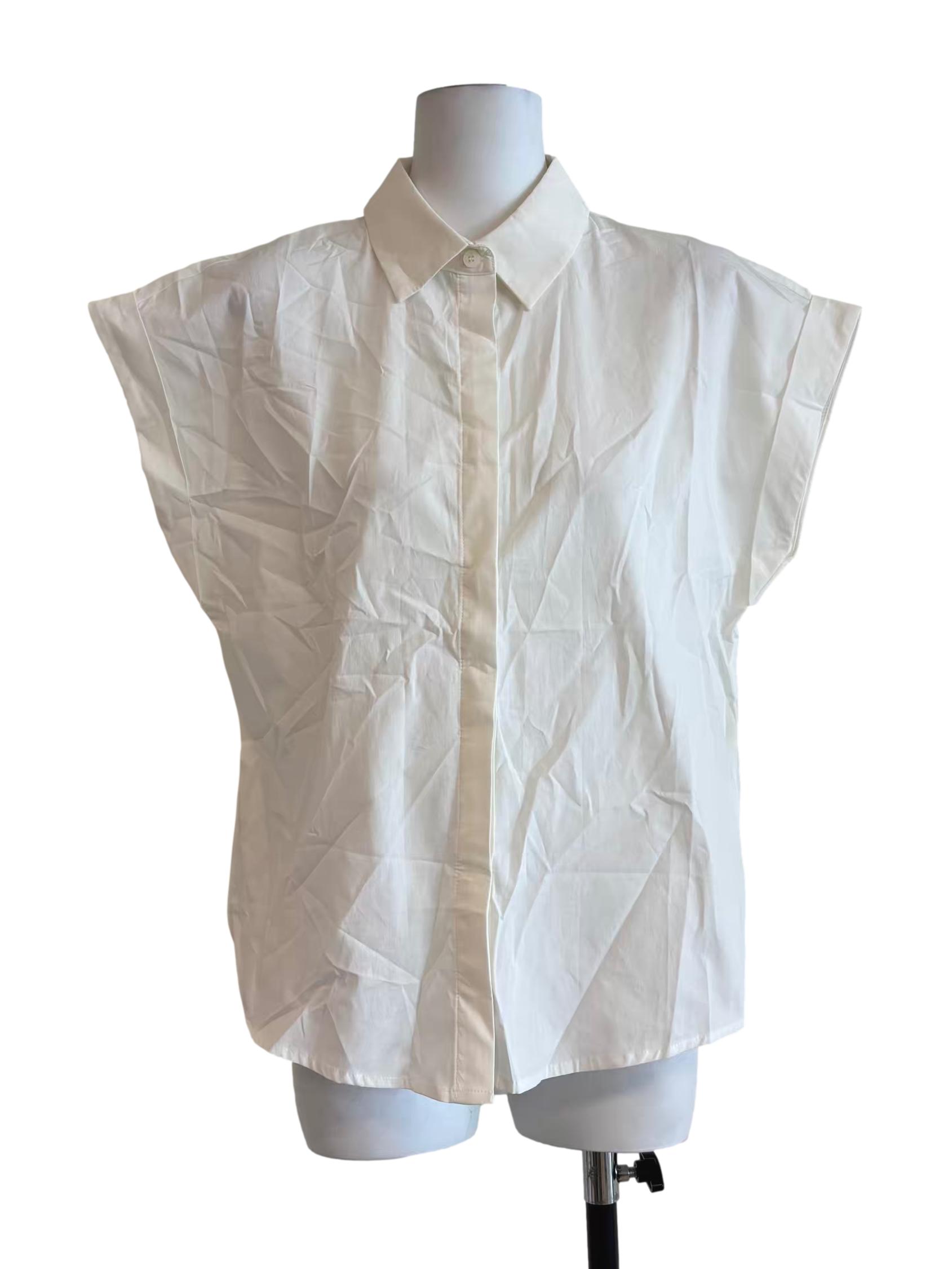 Cotton White Sleeveless Buttoned Shirt