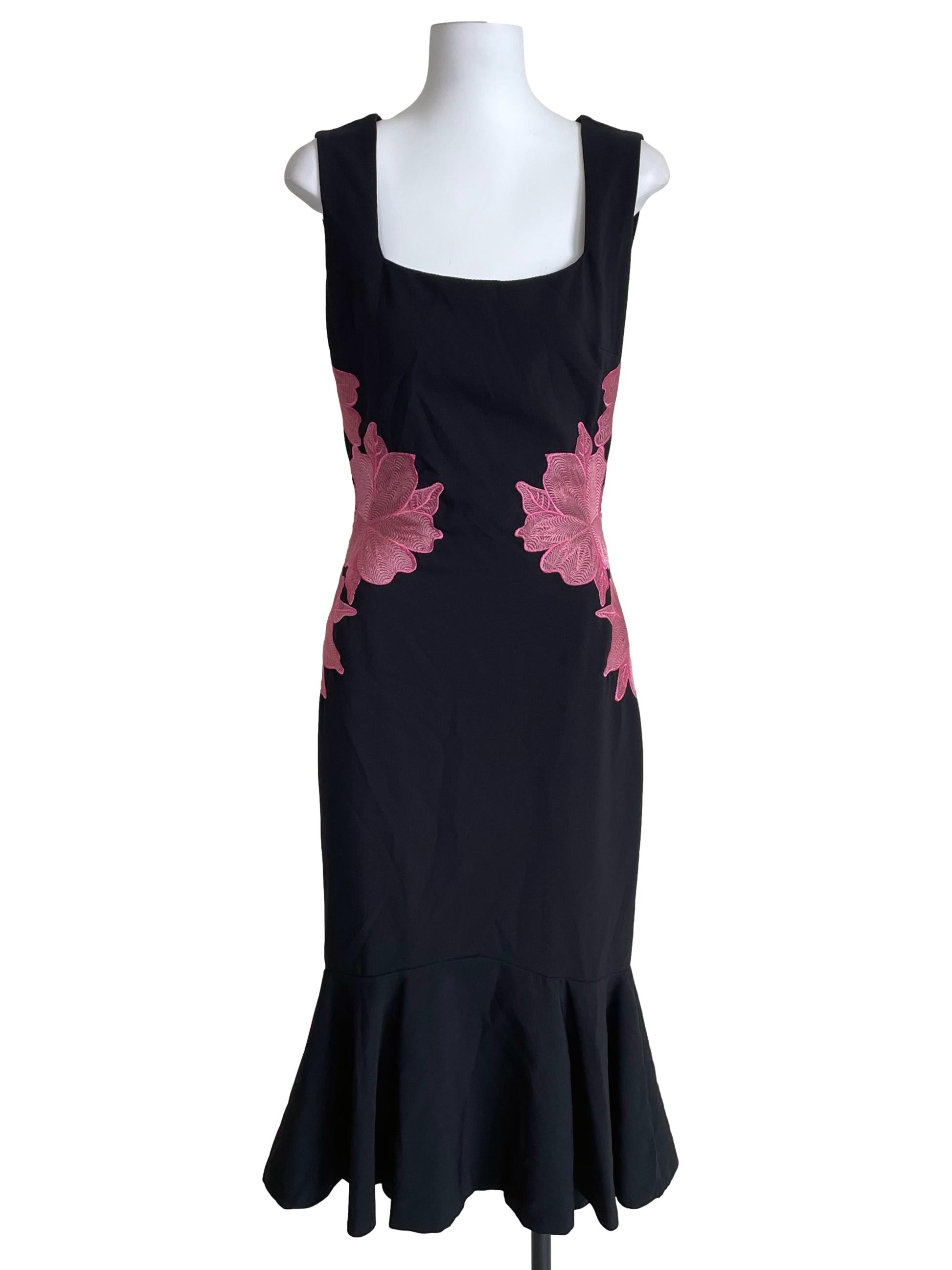 Black & Pink Floral Trumpet Dress