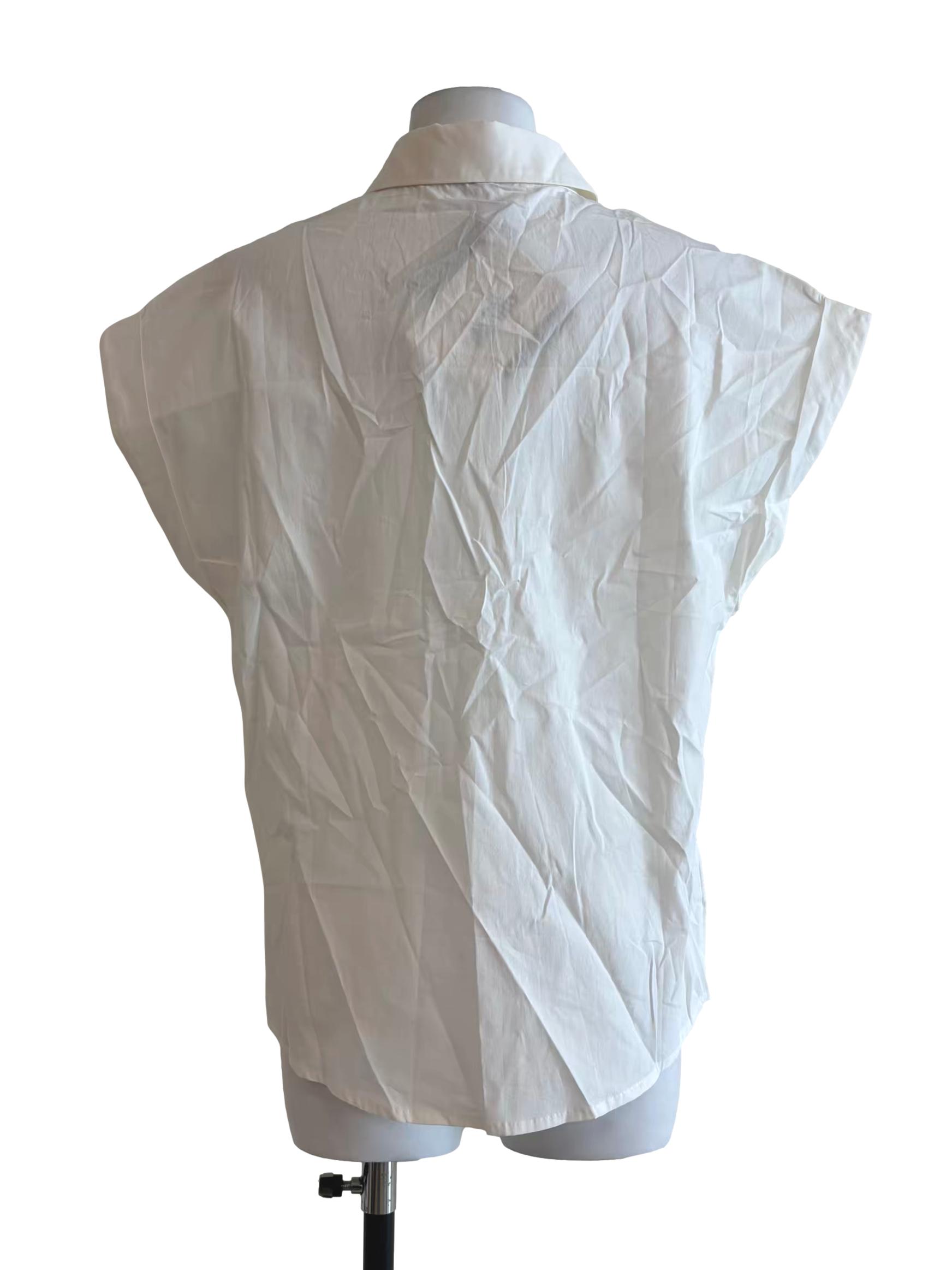 Cotton White Sleeveless Buttoned Shirt