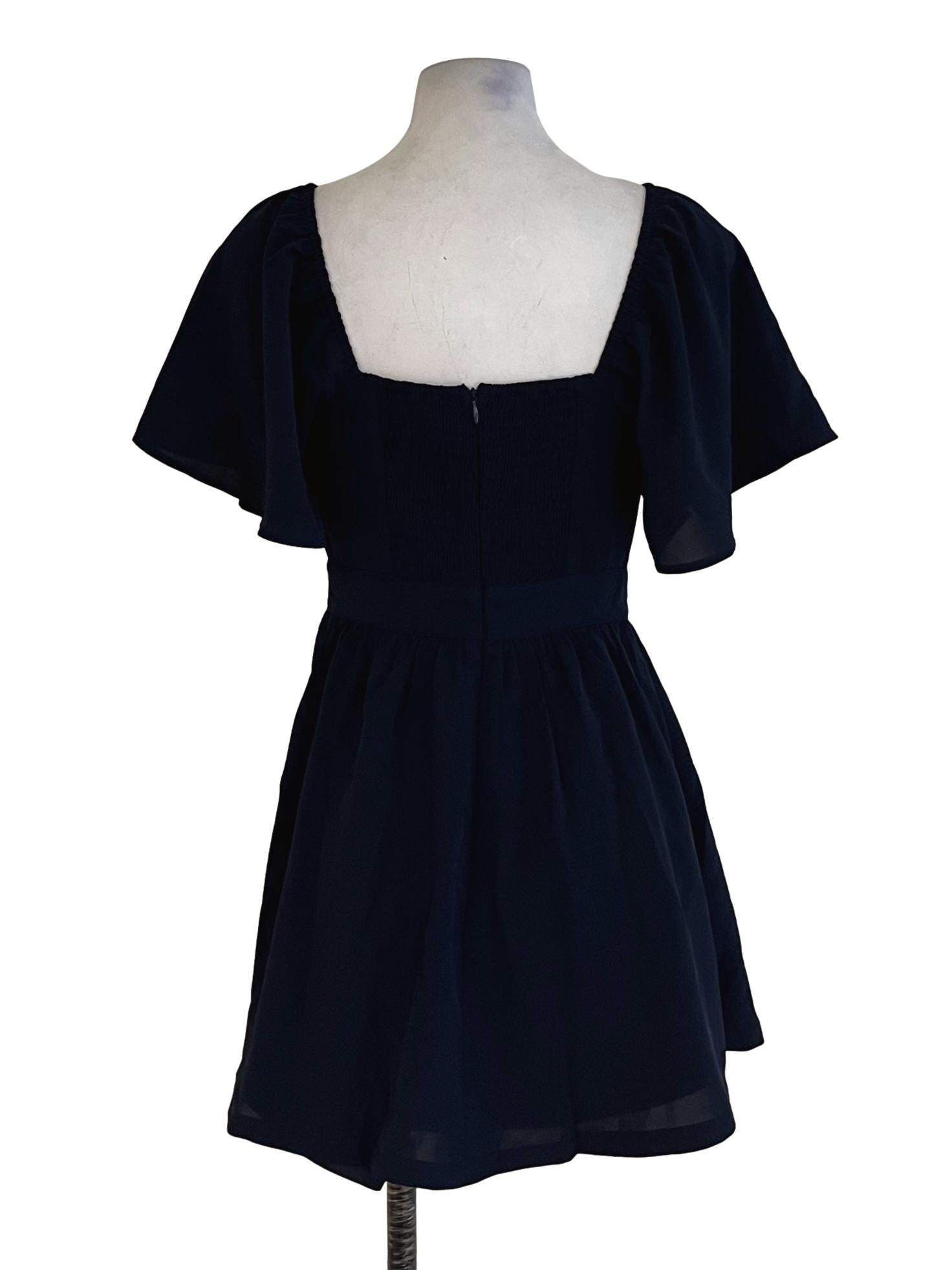 Navy Blue Square Neckline Empire Dress