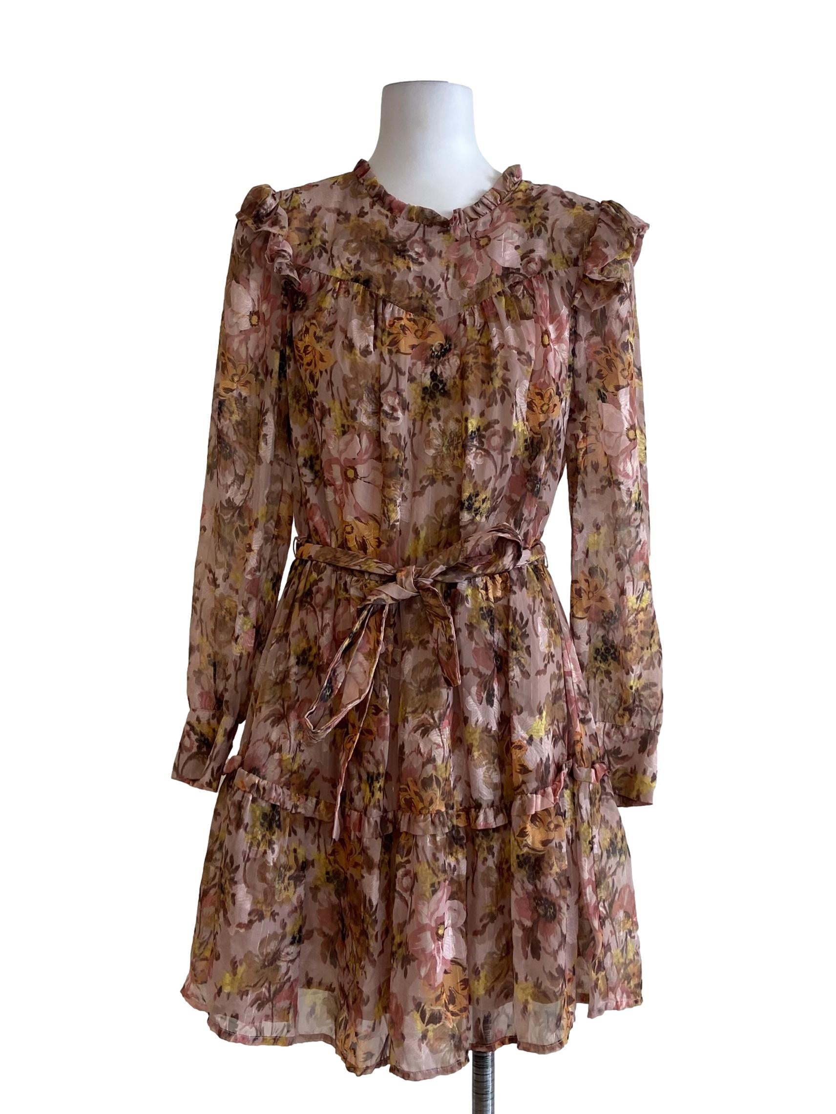 Lace Beige Floral Layered Dress