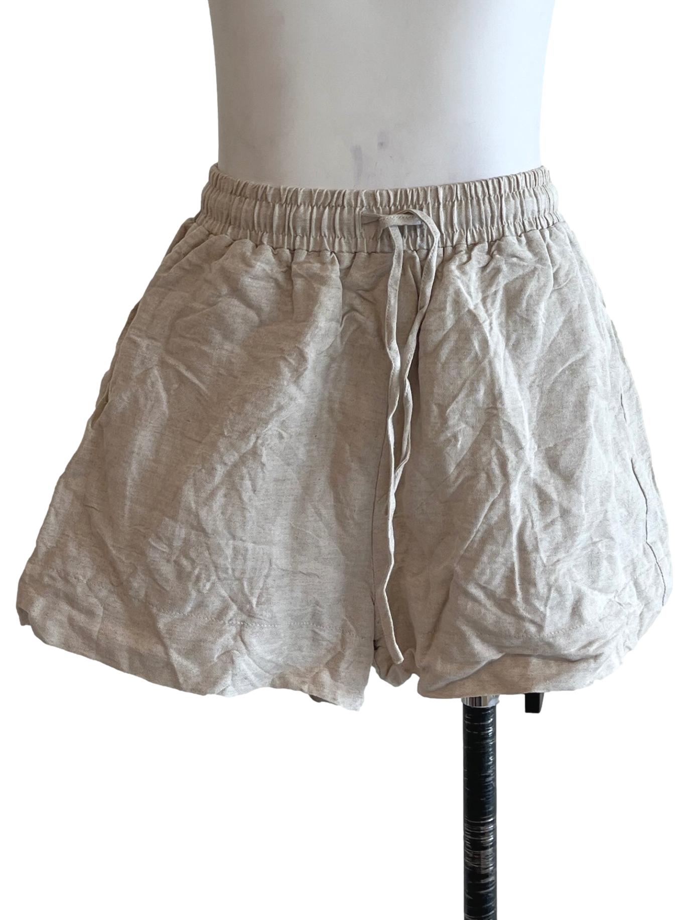 Linen White Wide-Hem Cotton Shorts OSN