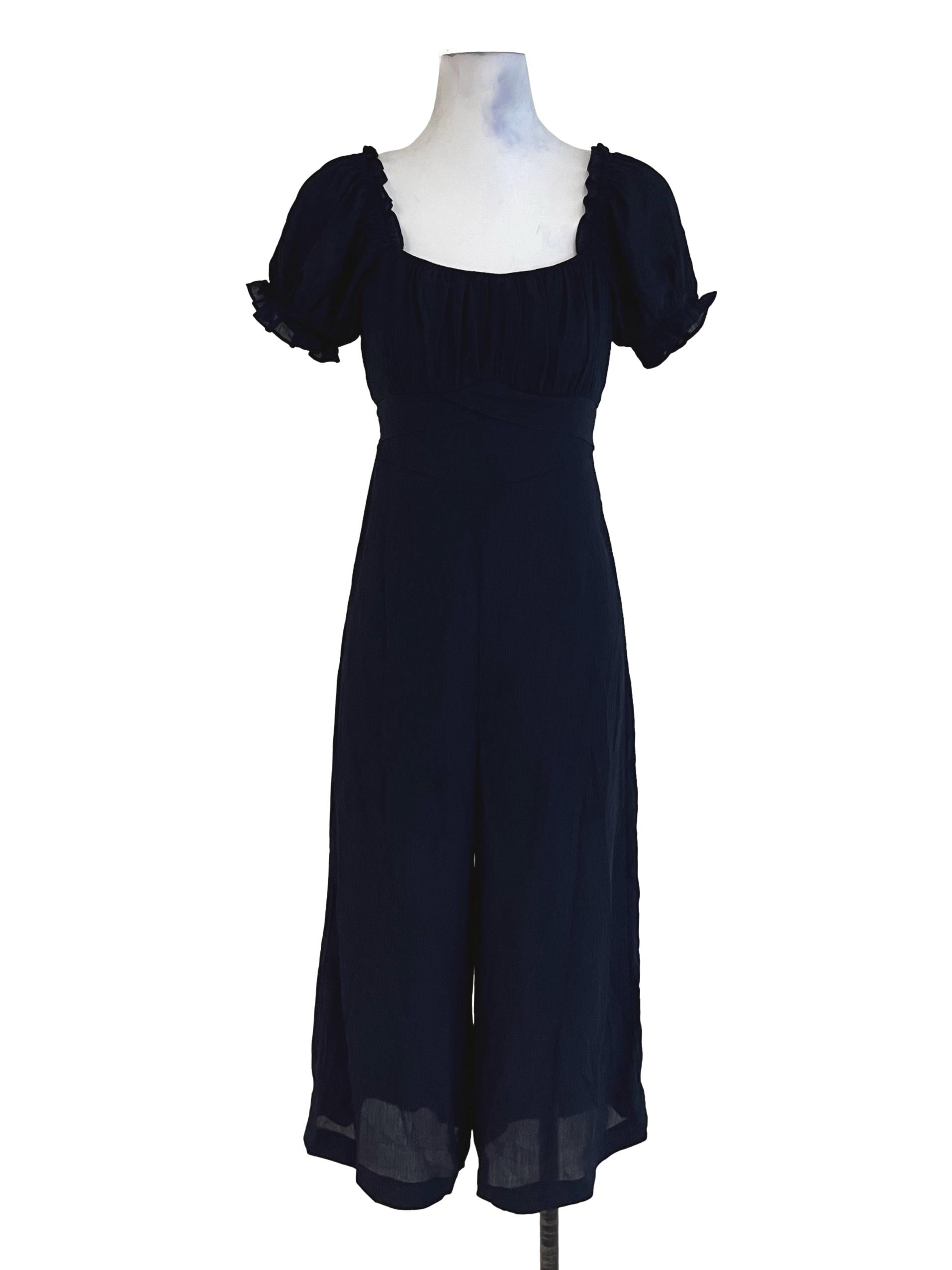 Navy Blue Square Neckline Jumpsuit