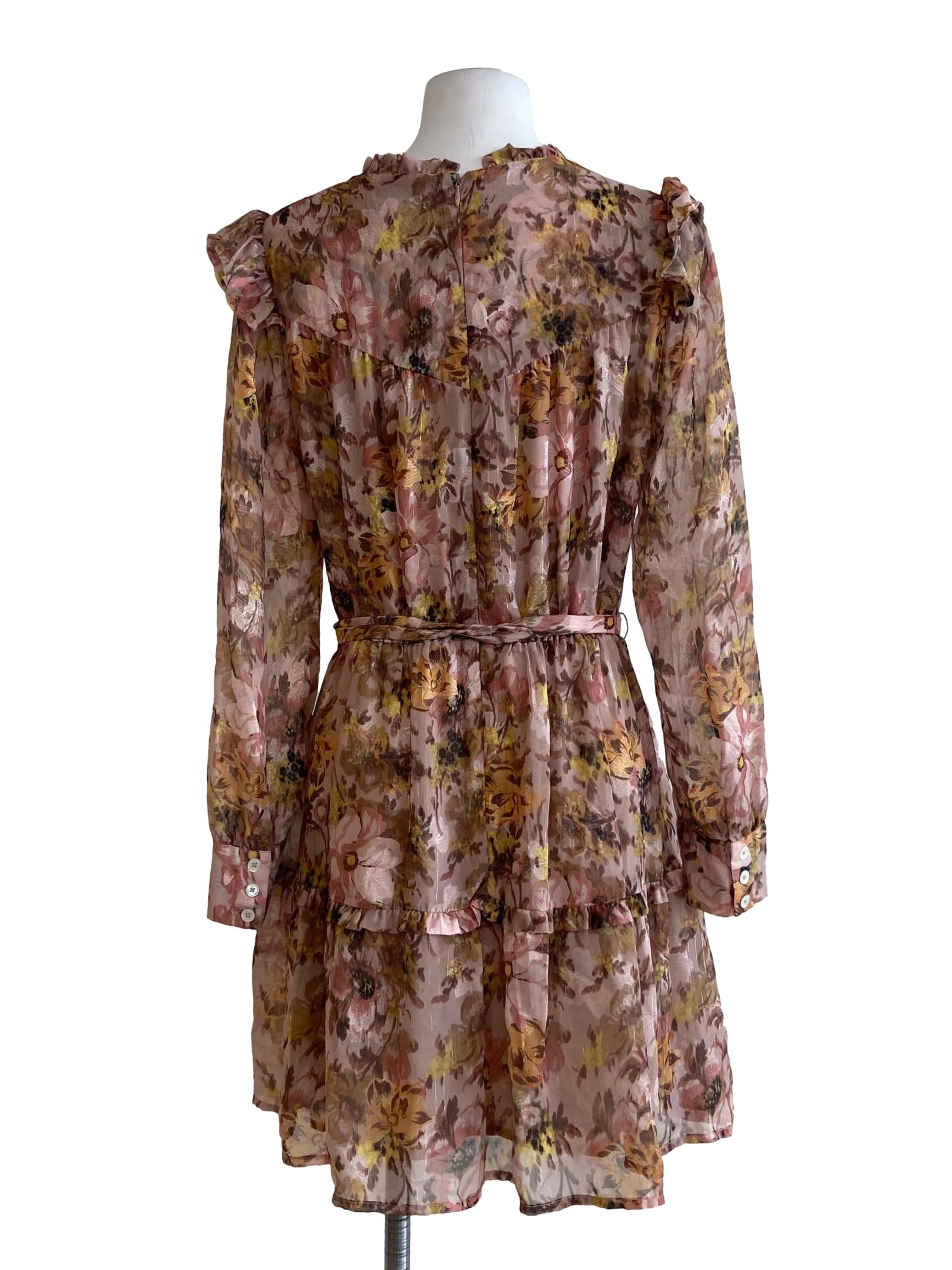Lace Beige Floral Layered Dress