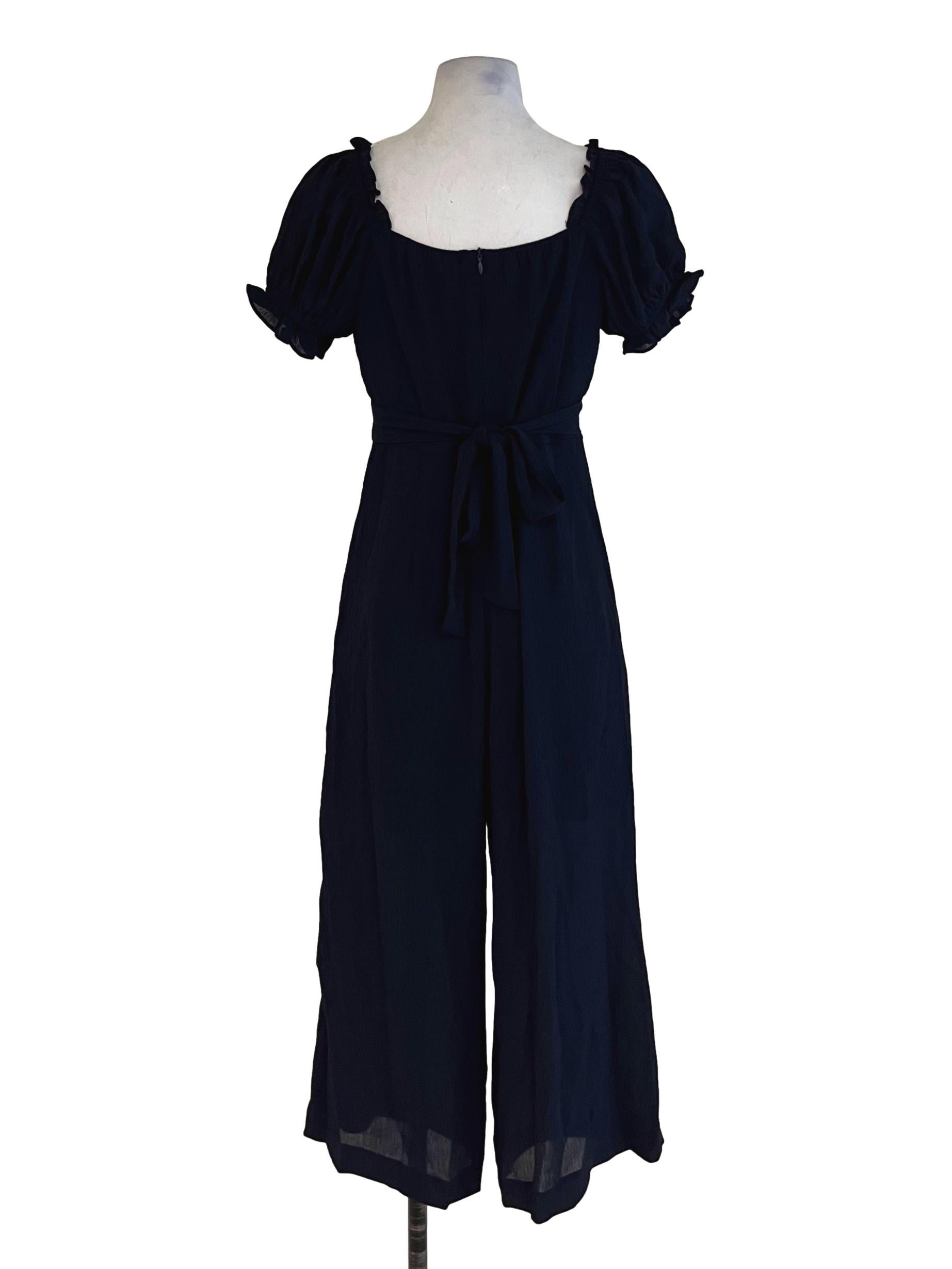 Navy Blue Square Neckline Jumpsuit